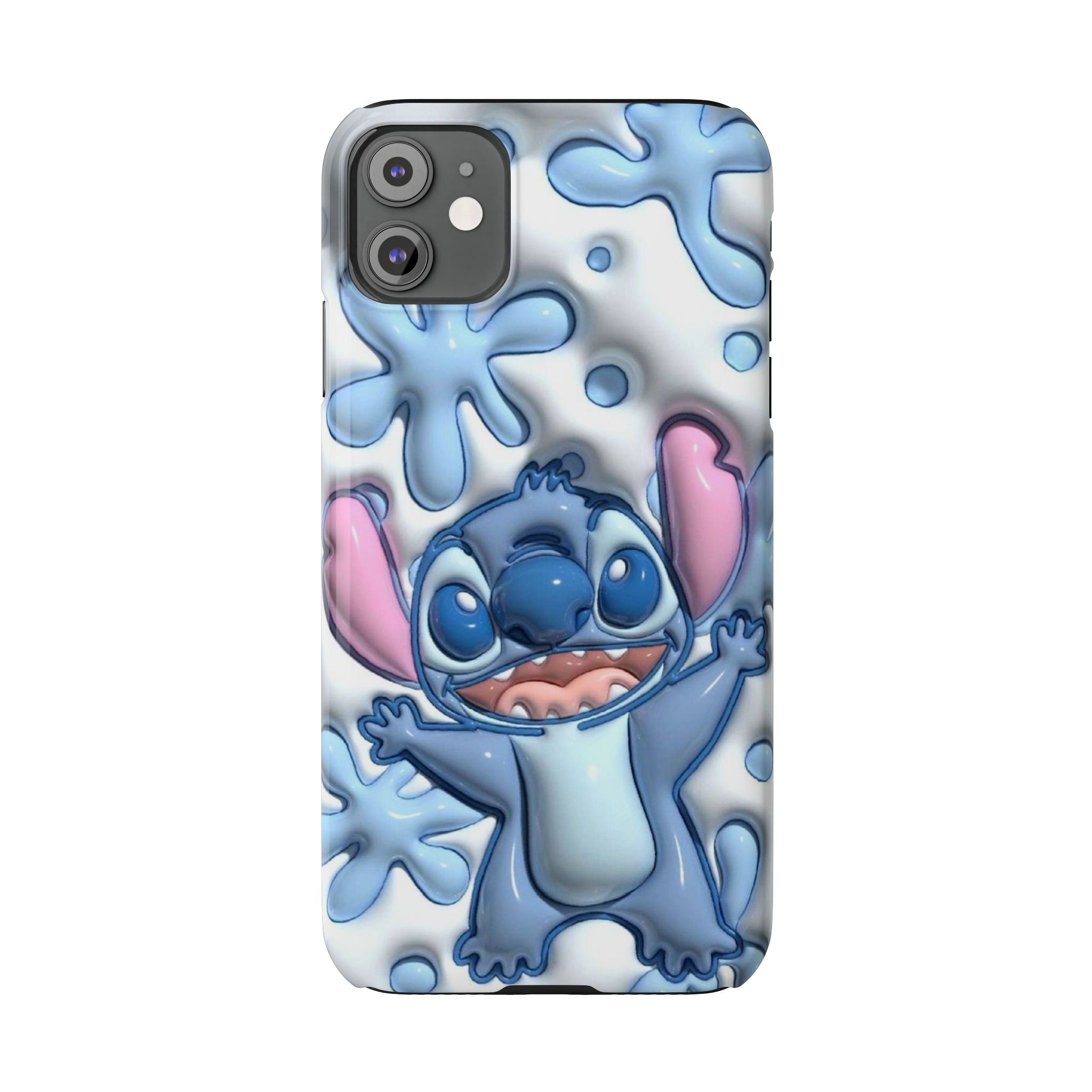 Cute Stitch Slim Phone Case – Blue Splash Cartoon Phone Cover