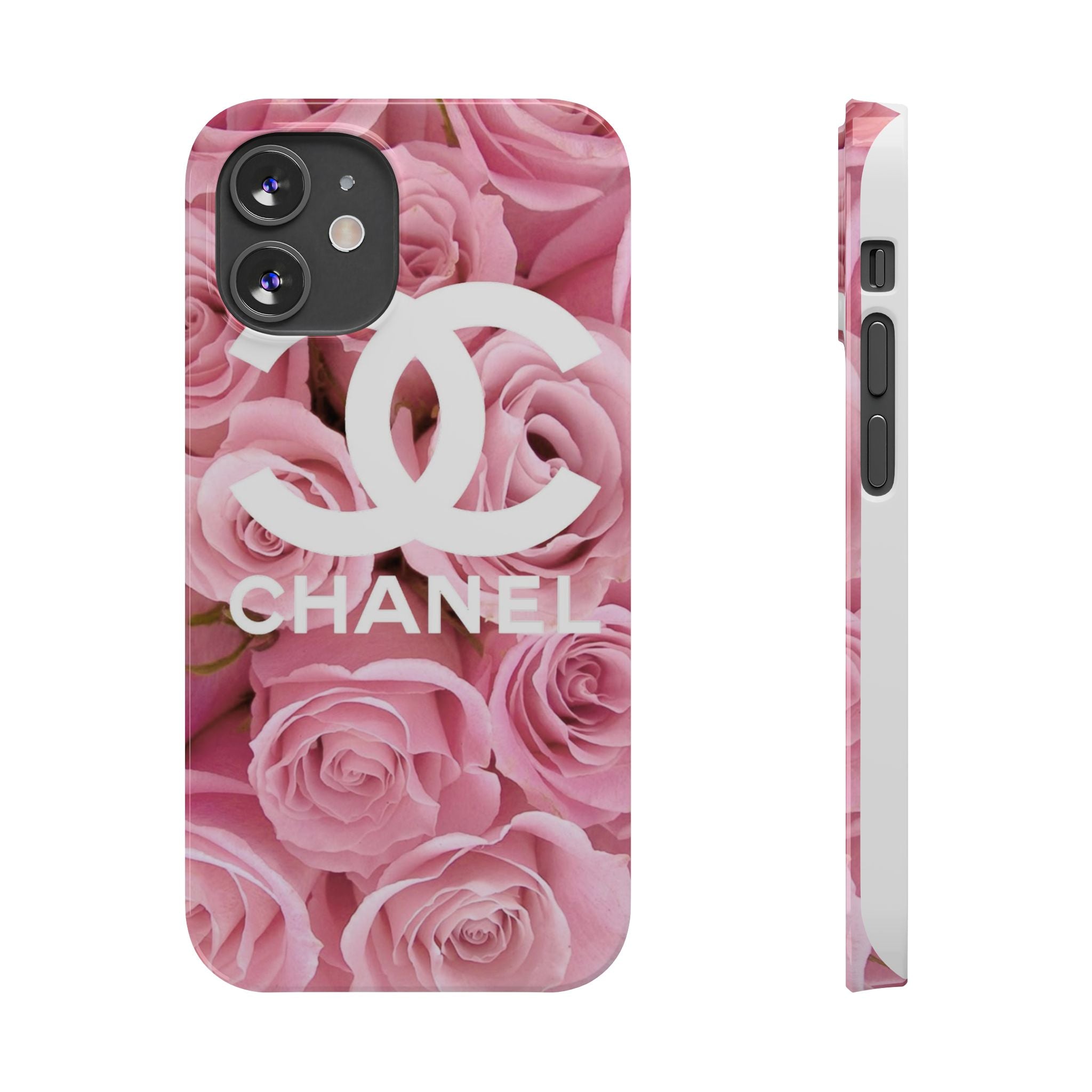 Slim Phone Case — Pink Rose Floral Design with Luxury Logo