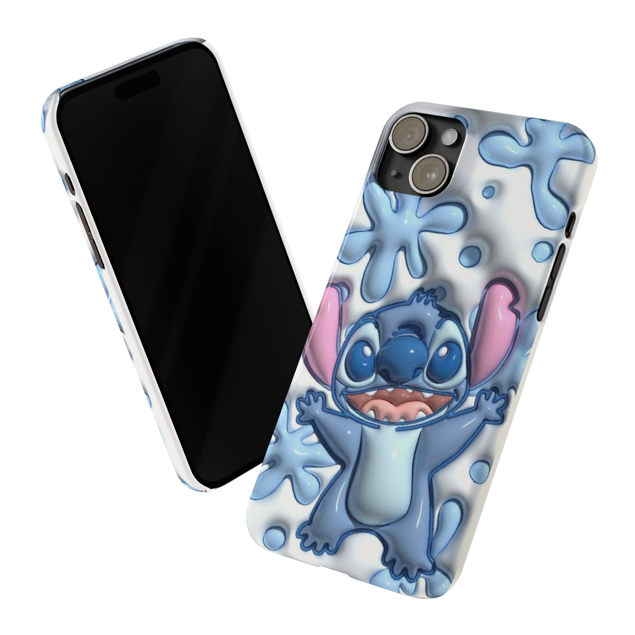 Cute Stitch Slim Phone Case – Blue Splash Cartoon Phone Cover