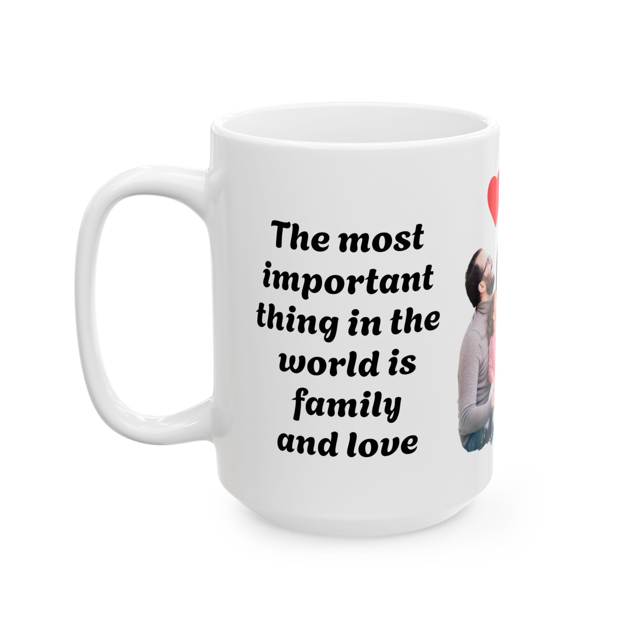 Family Photo Ceramic Mug - Personalized Photo Coffee Cup with Heart Accent (11oz, 15oz)