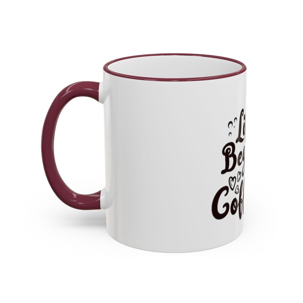 Life Begins After Coffee Accent Rim Mug — Cute Script Coffee Lover Gift (11oz/15oz)