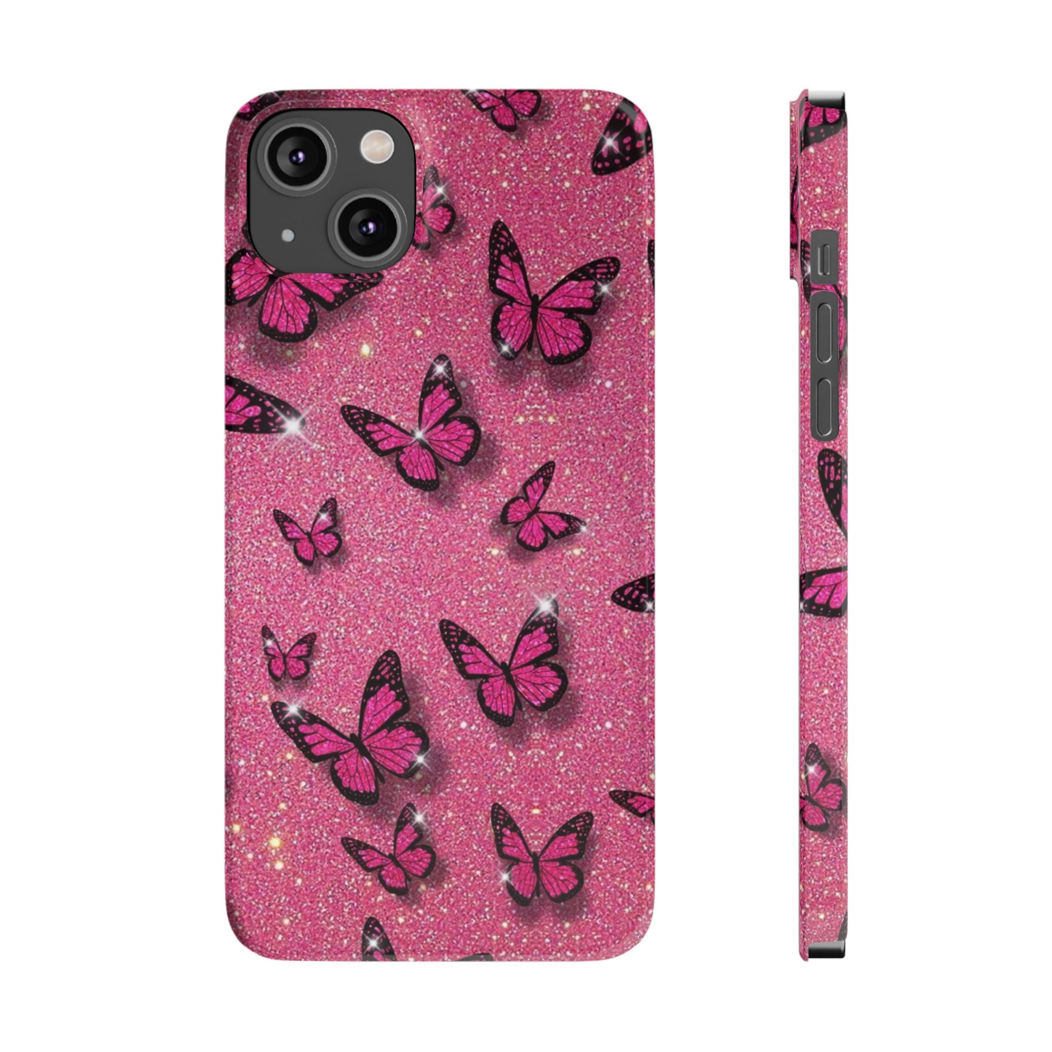 Pink Glitter Butterfly Slim Phone Case — Sparkle Galaxy Floral Phone Cover