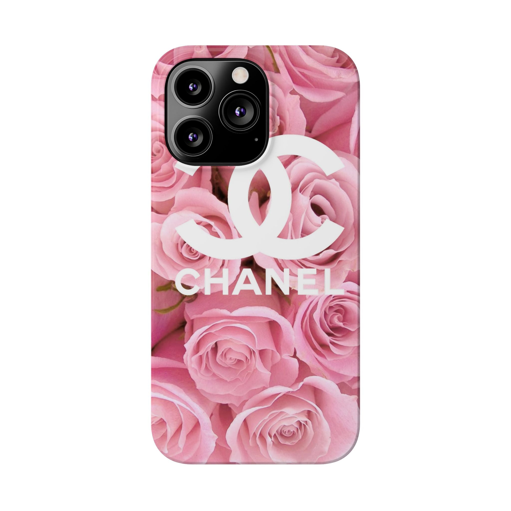 Slim Phone Case — Pink Rose Floral Design with Luxury Logo