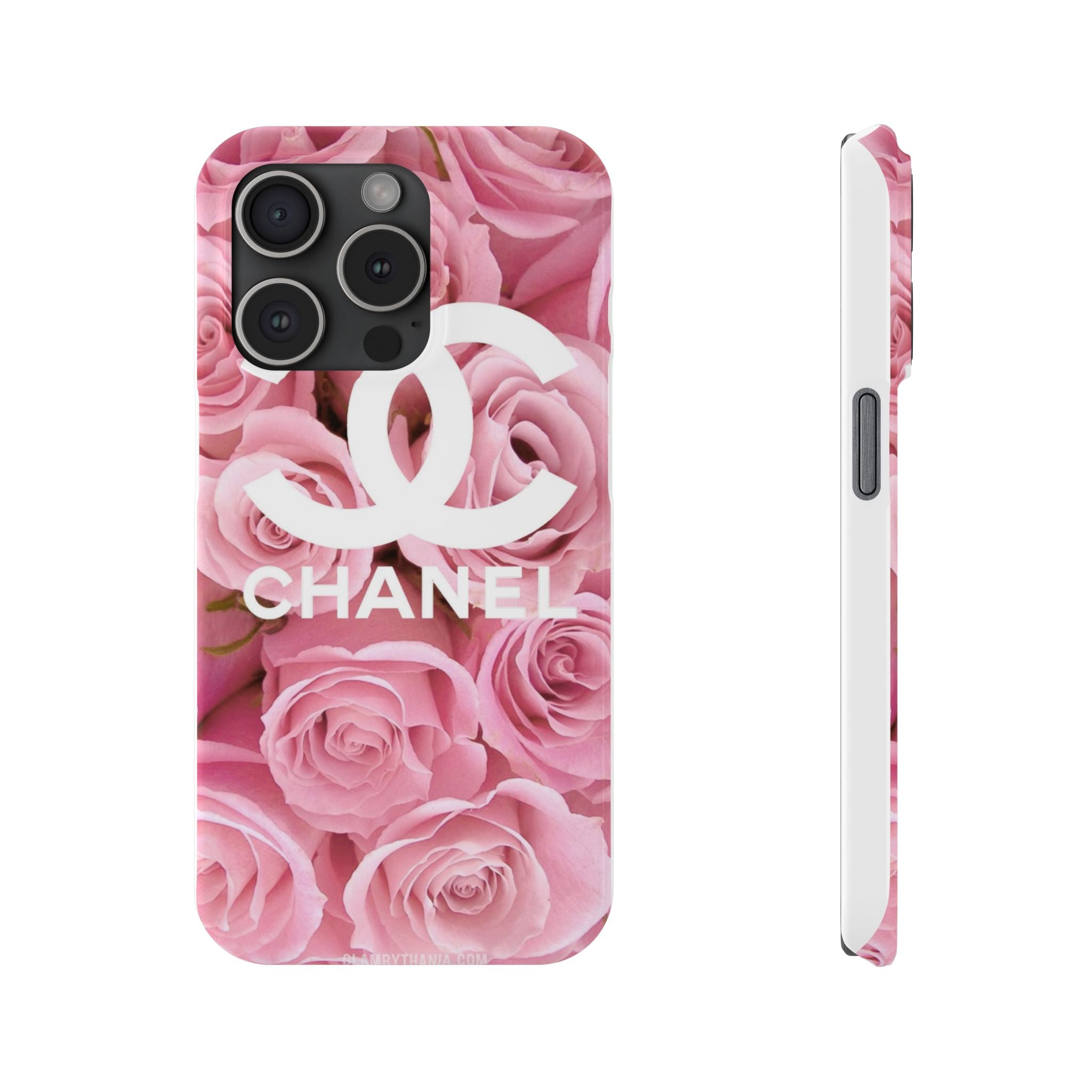 Slim Phone Case — Pink Rose Floral Design with Luxury Logo