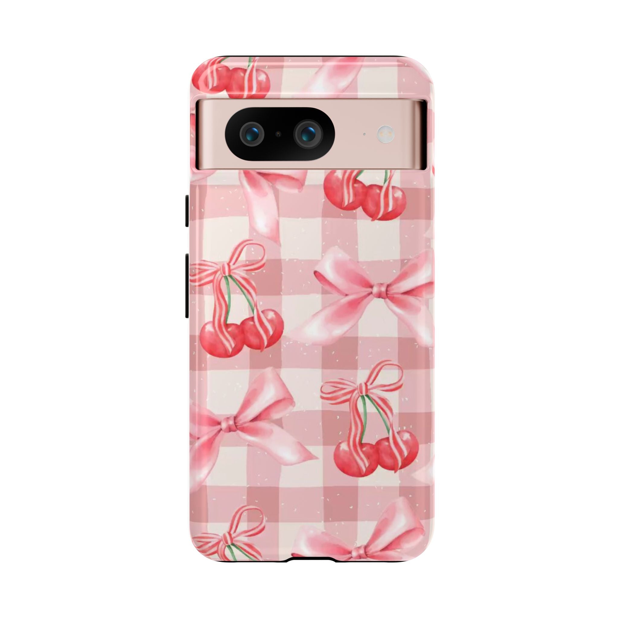 Pink Cherry Bow Phone Case — Cute Gingham Cherry Pattern