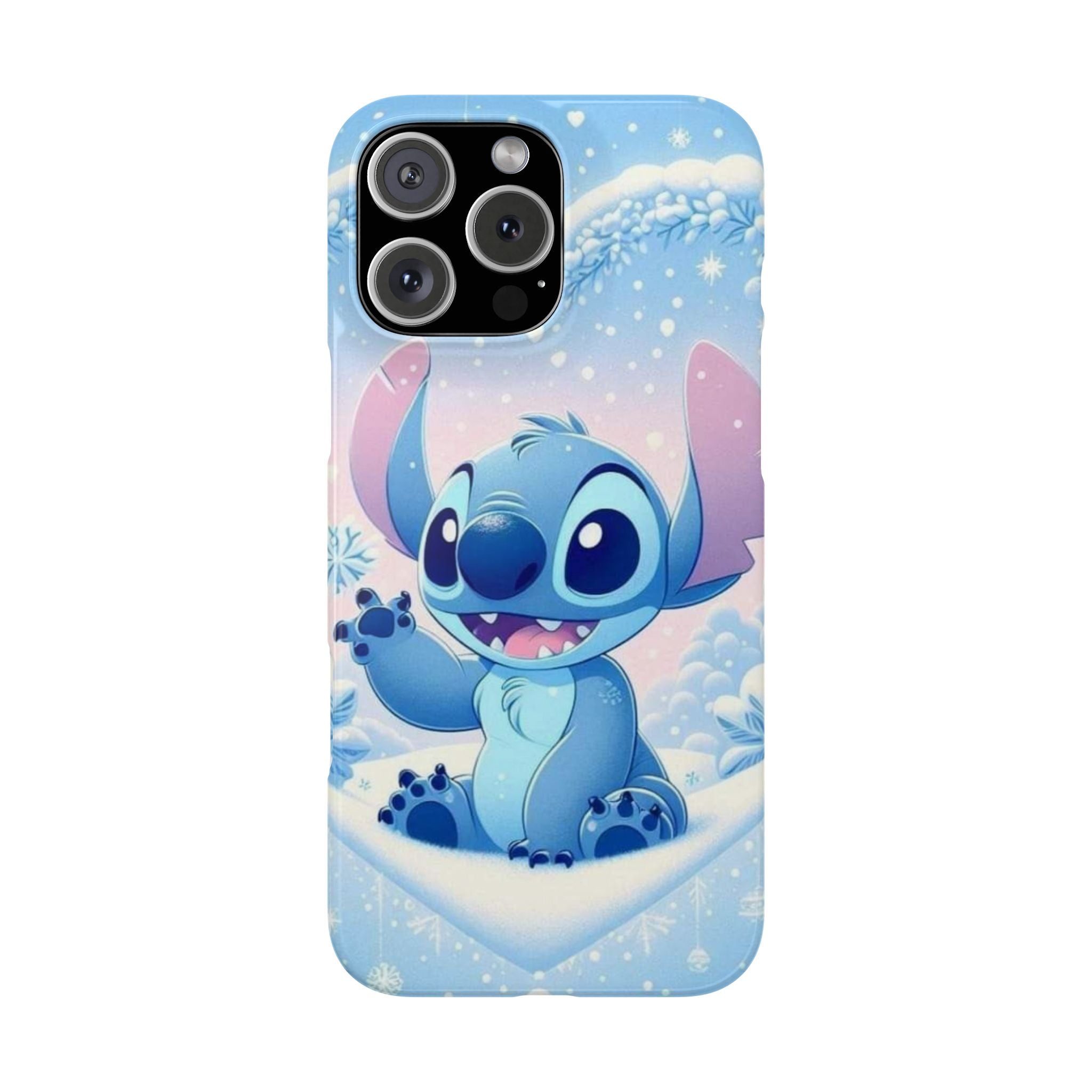 Cute Blue Alien Character Slim Phone Case | Snow Heart Pattern