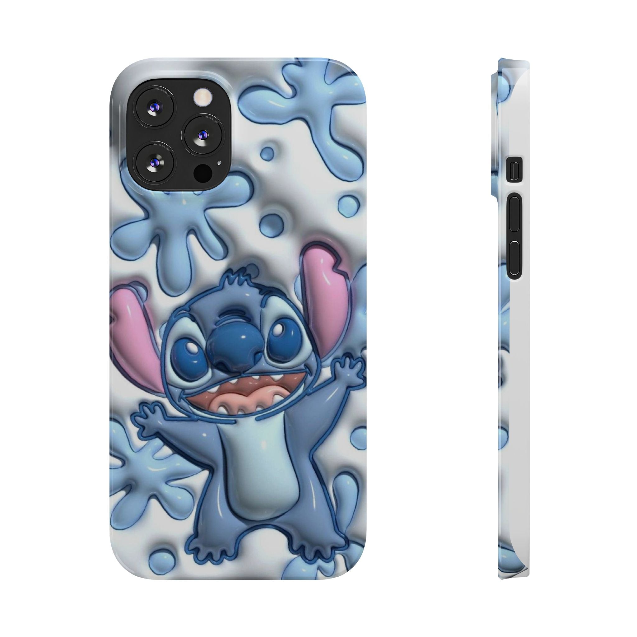 Cute Stitch Slim Phone Case – Blue Splash Cartoon Phone Cover