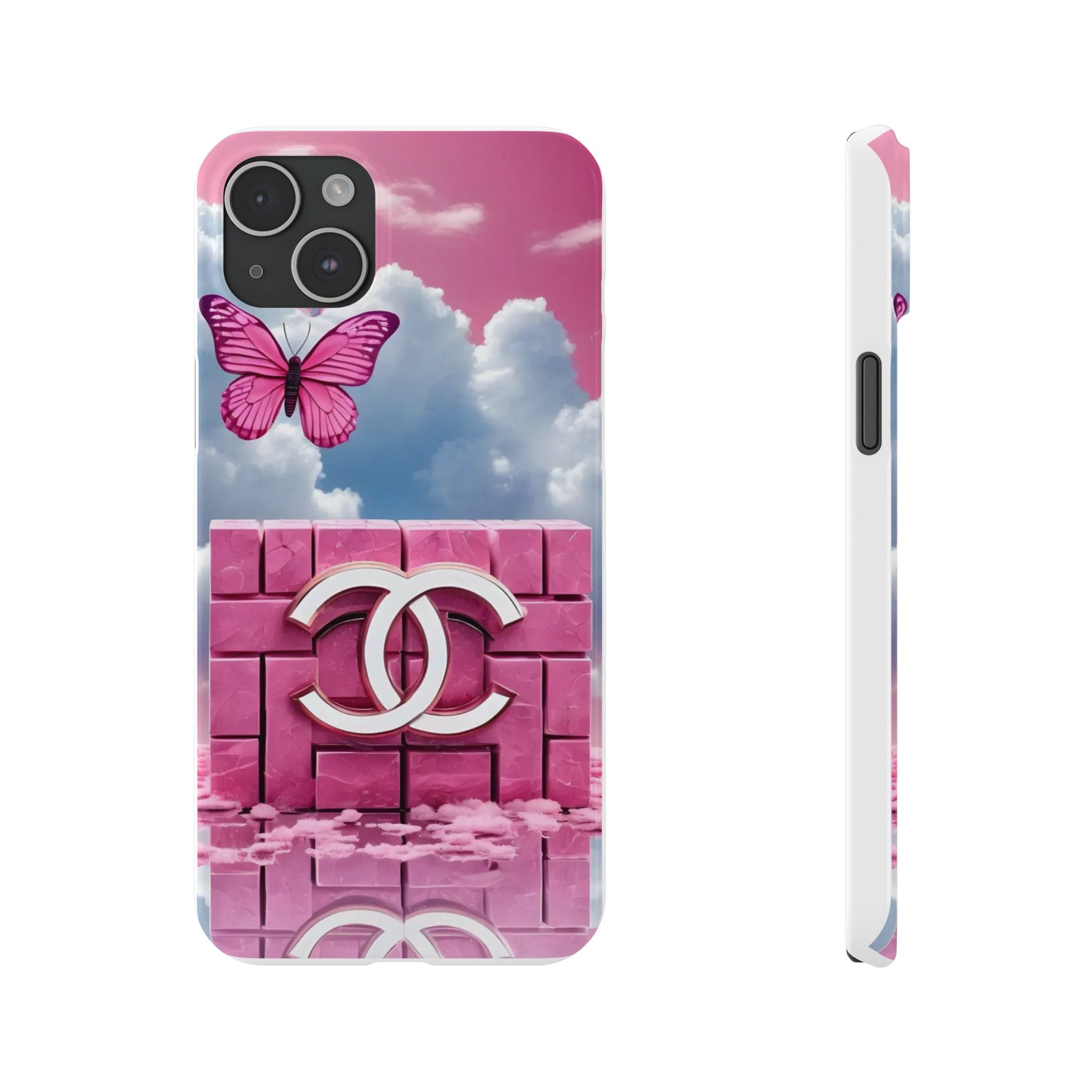 Pink Butterfly Luxe Slim Phone Case — Cloud Sky & Logo Design