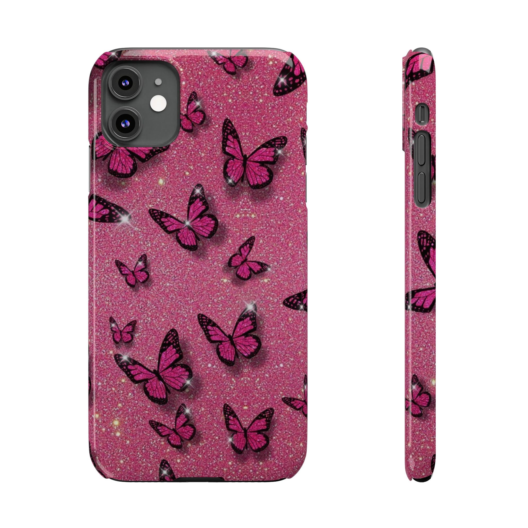 Pink Glitter Butterfly Slim Phone Case — Sparkle Galaxy Floral Phone Cover