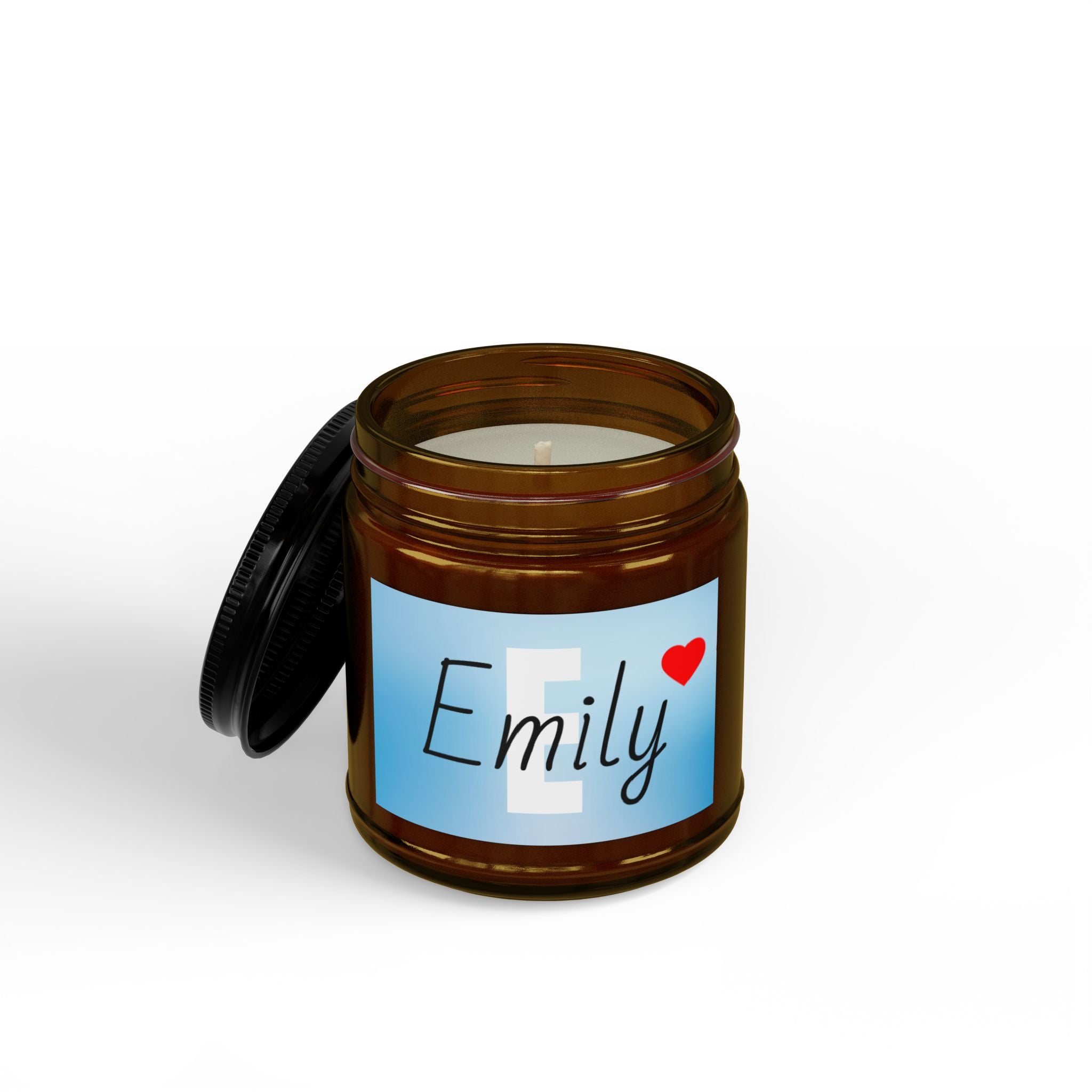 Personalized Amber Jar Soy Candle 4oz 9oz | Black Lid, Personalized Label