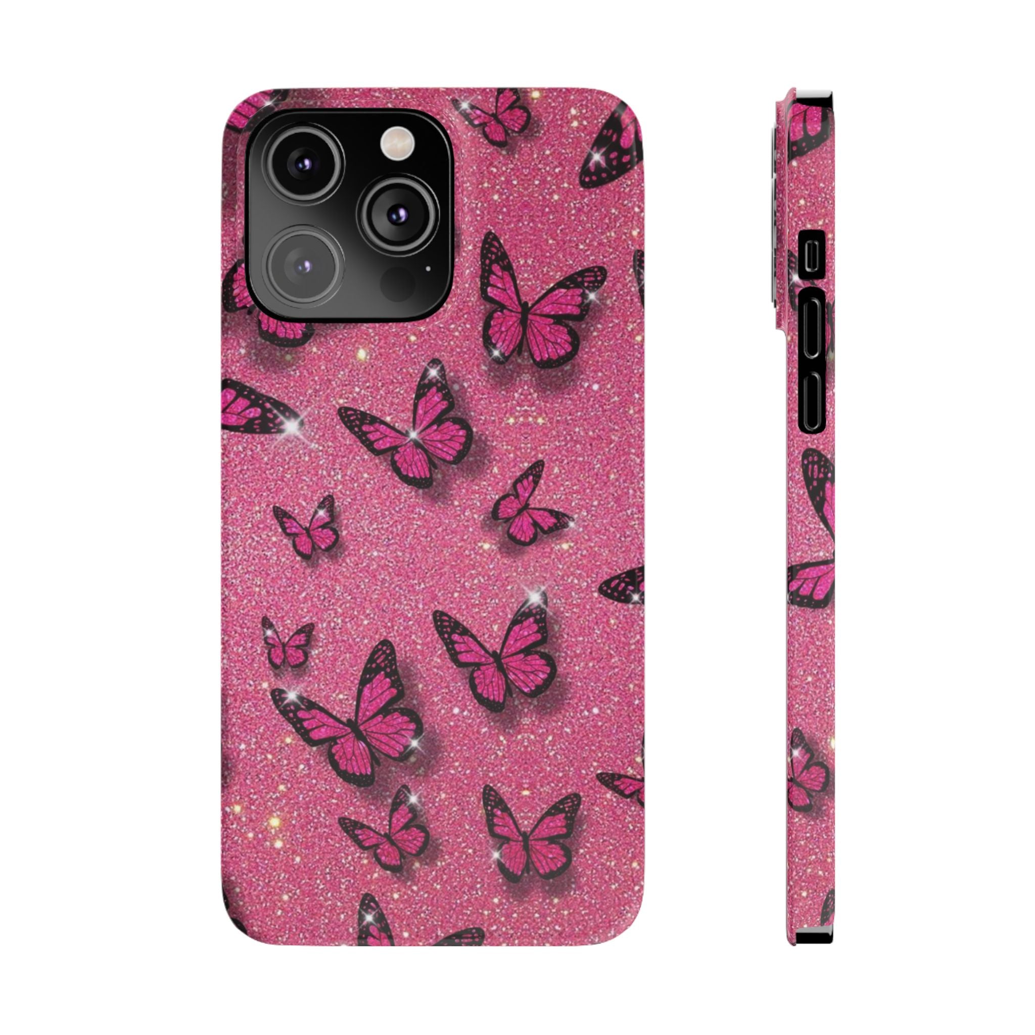 Pink Glitter Butterfly Slim Phone Case — Sparkle Galaxy Floral Phone Cover