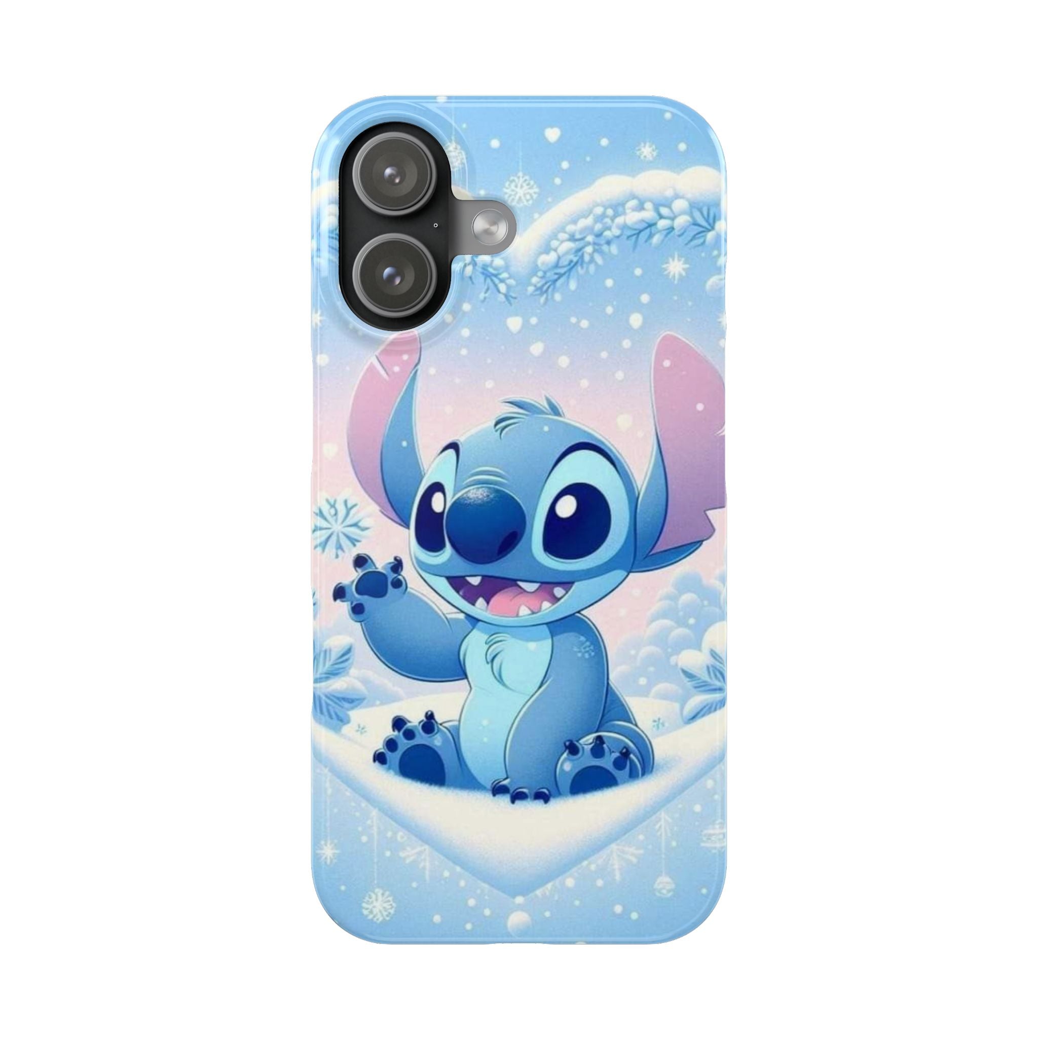 Cute Blue Alien Character Slim Phone Case | Snow Heart Pattern