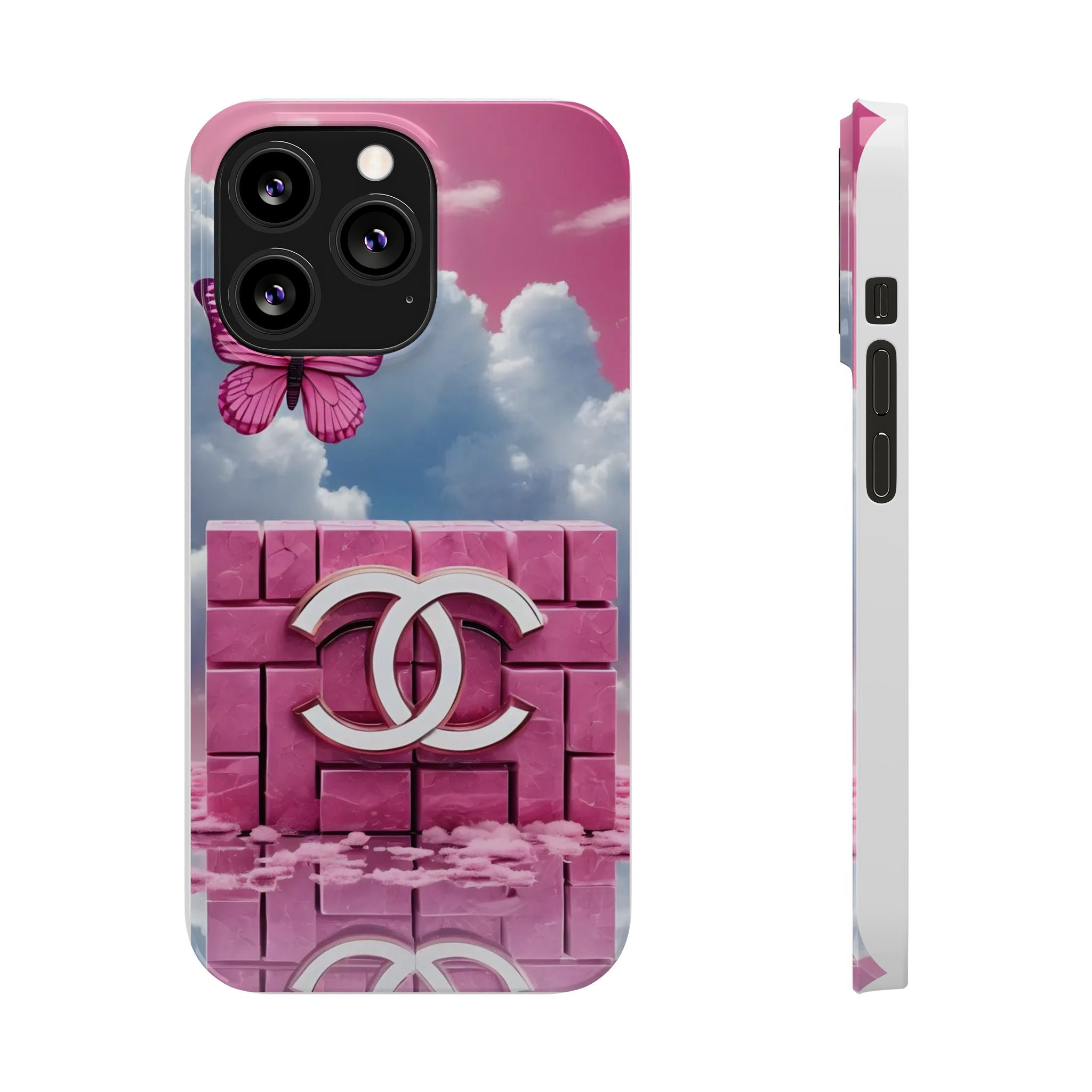 Pink Butterfly Luxe Slim Phone Case — Cloud Sky & Logo Design