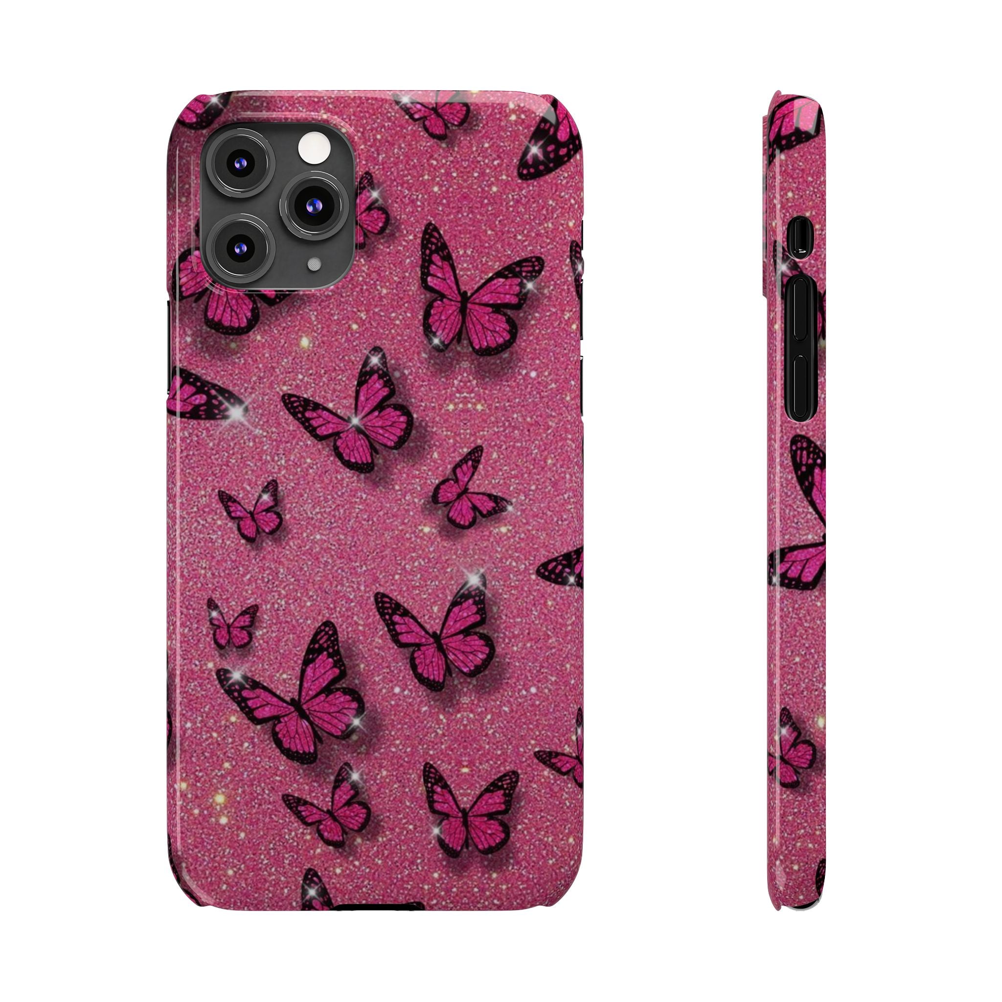 Pink Glitter Butterfly Slim Phone Case — Sparkle Galaxy Floral Phone Cover