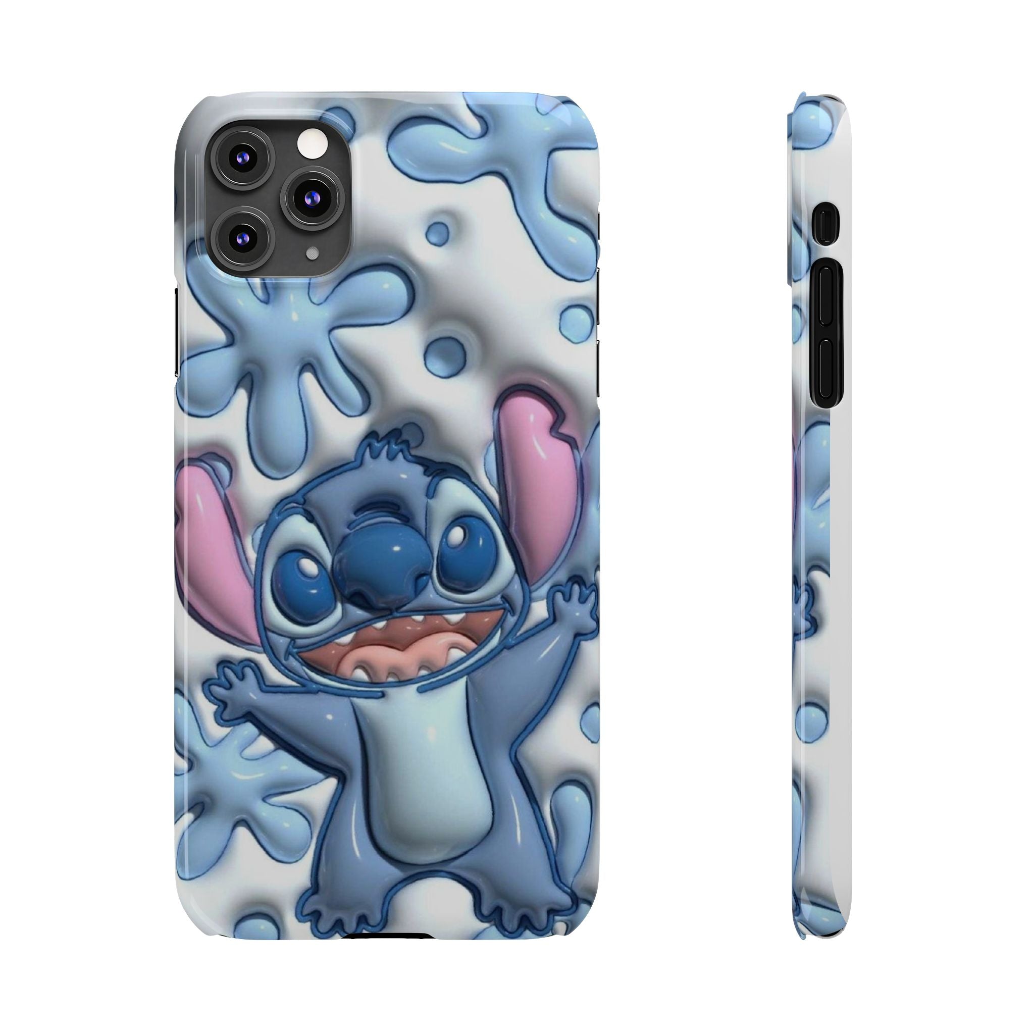 Cute Stitch Slim Phone Case – Blue Splash Cartoon Phone Cover