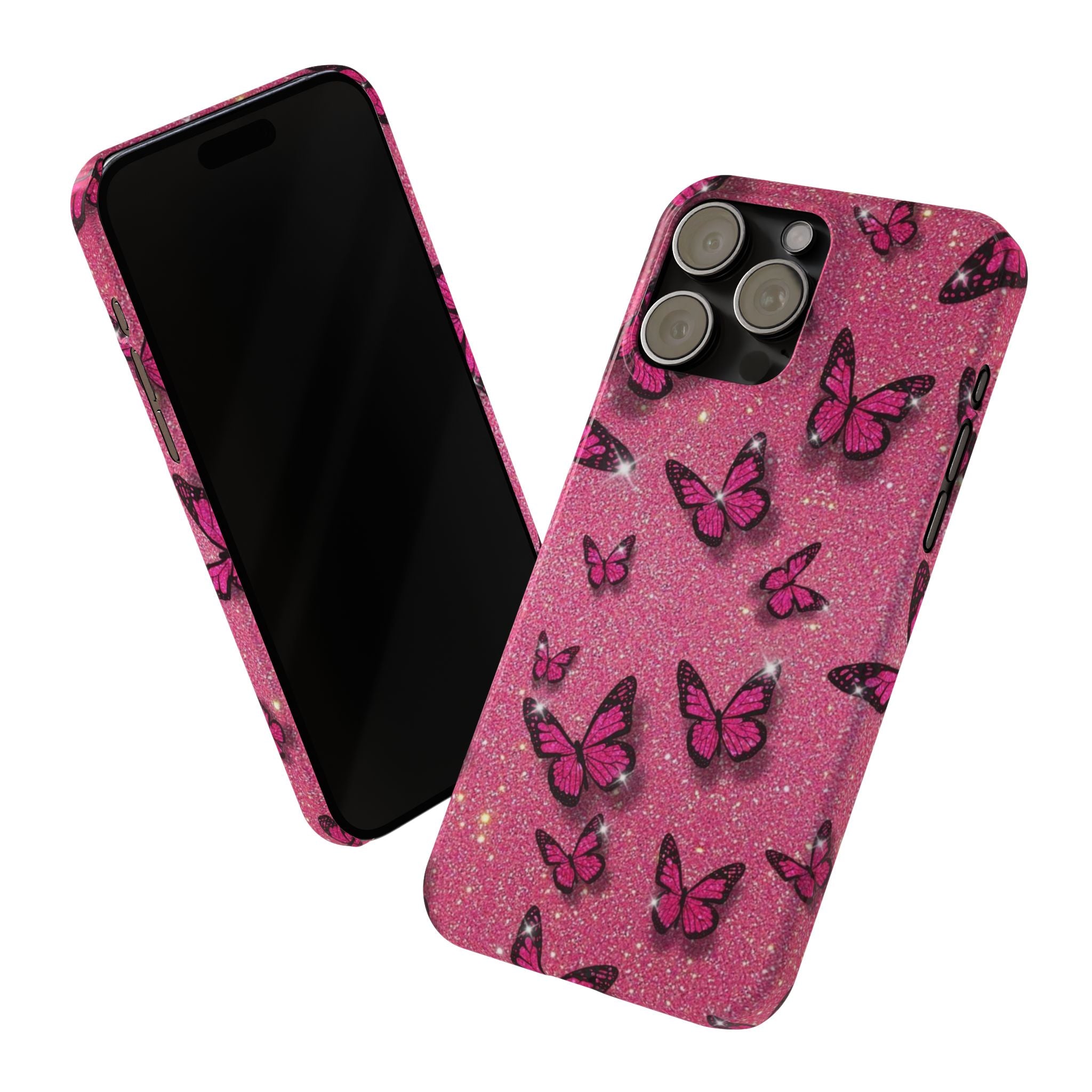 Pink Glitter Butterfly Slim Phone Case — Sparkle Galaxy Floral Phone Cover