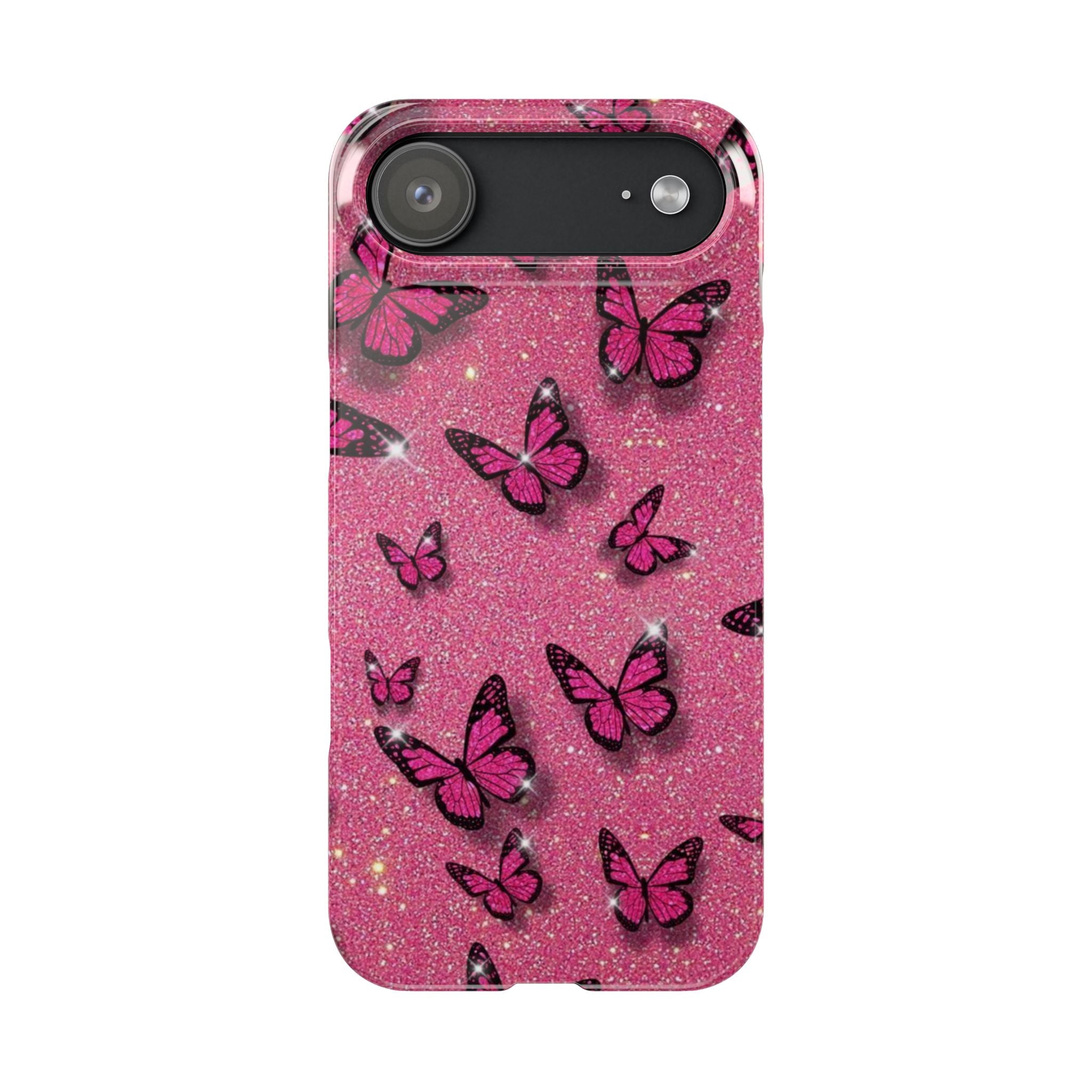 Pink Glitter Butterfly Slim Phone Case — Sparkle Galaxy Floral Phone Cover