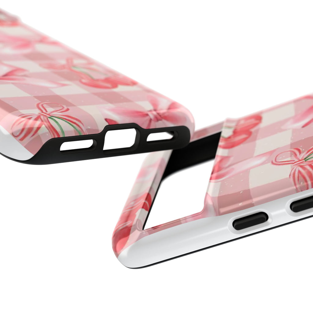 Pink Cherry Bow Phone Case — Cute Gingham Cherry Pattern