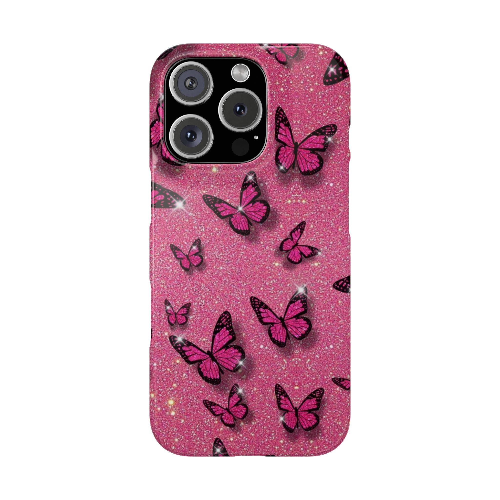 Pink Glitter Butterfly Slim Phone Case — Sparkle Galaxy Floral Phone Cover