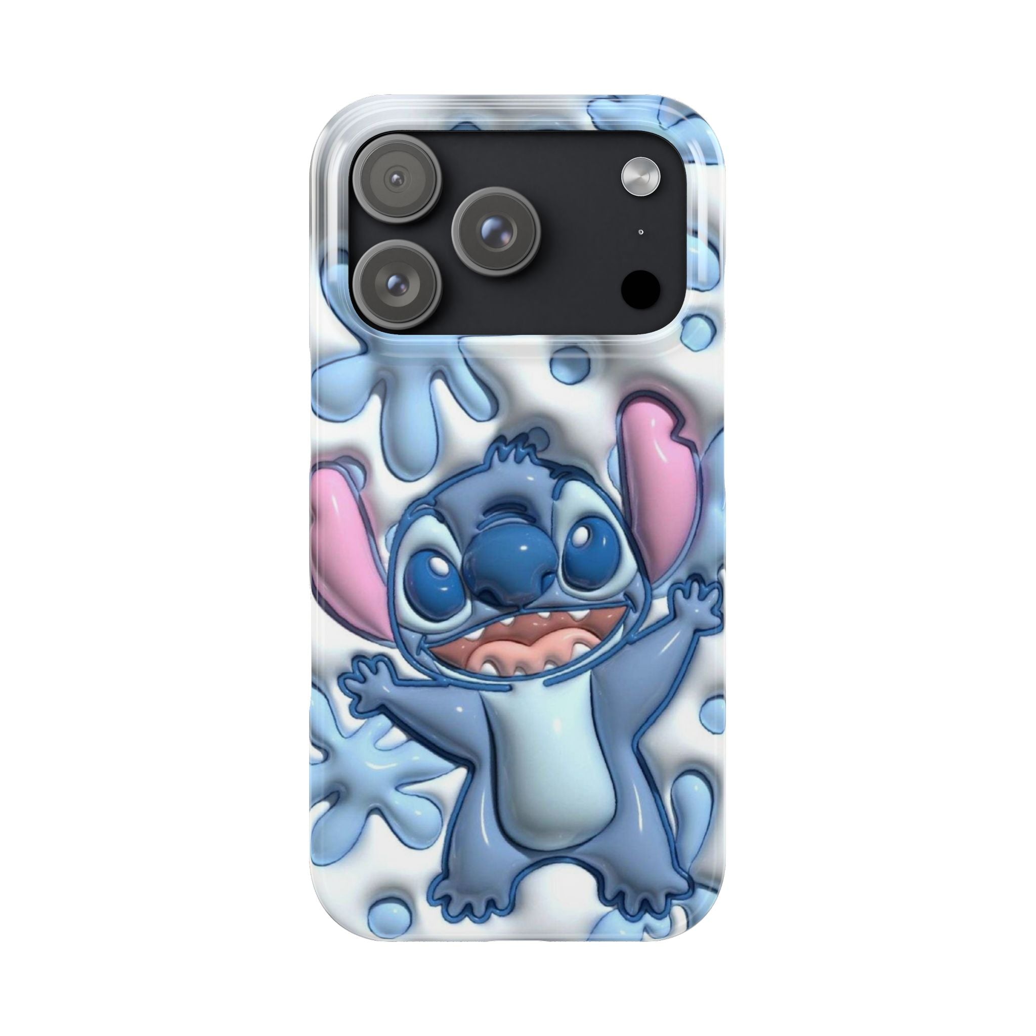 Cute Stitch Slim Phone Case – Blue Splash Cartoon Phone Cover