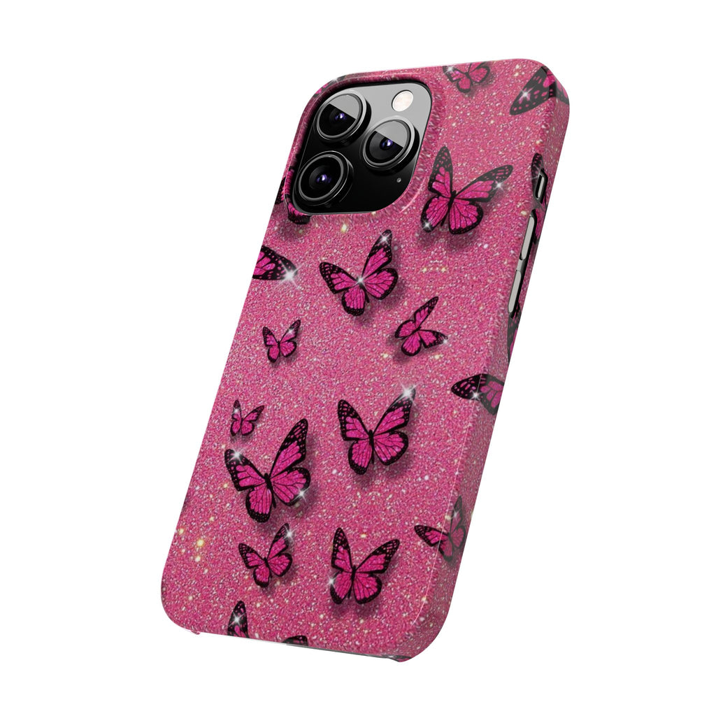 Pink Glitter Butterfly Slim Phone Case — Sparkle Galaxy Floral Phone Cover