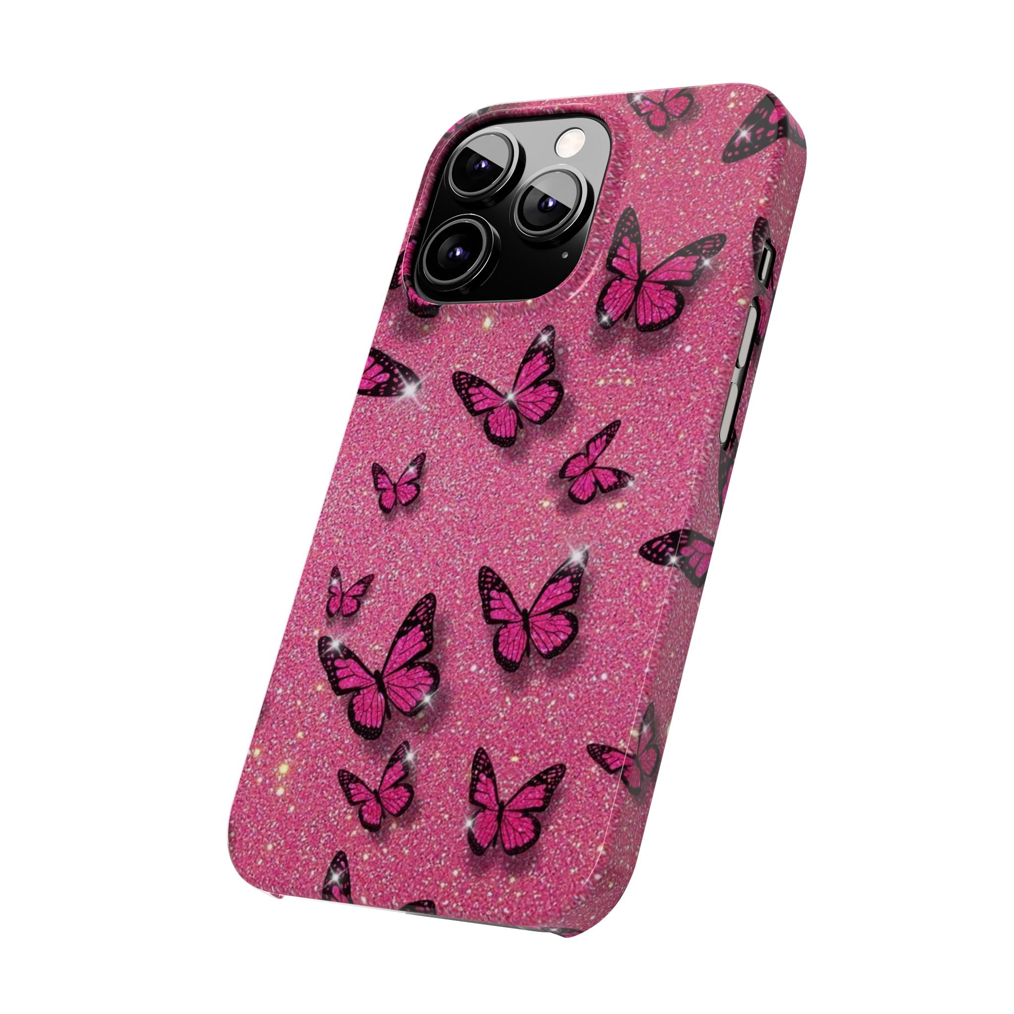 Pink Glitter Butterfly Slim Phone Case — Sparkle Galaxy Floral Phone Cover