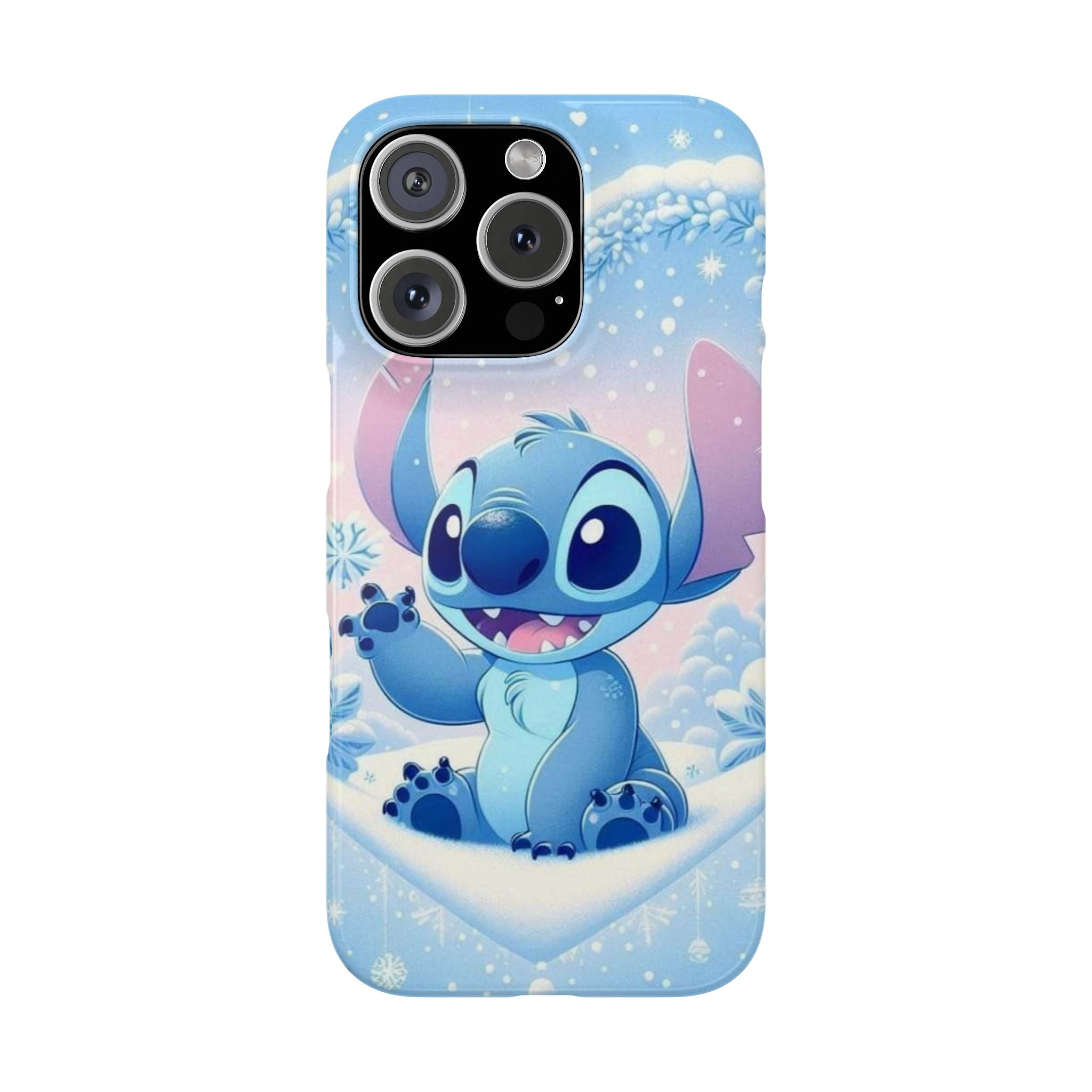 Cute Blue Alien Character Slim Phone Case | Snow Heart Pattern