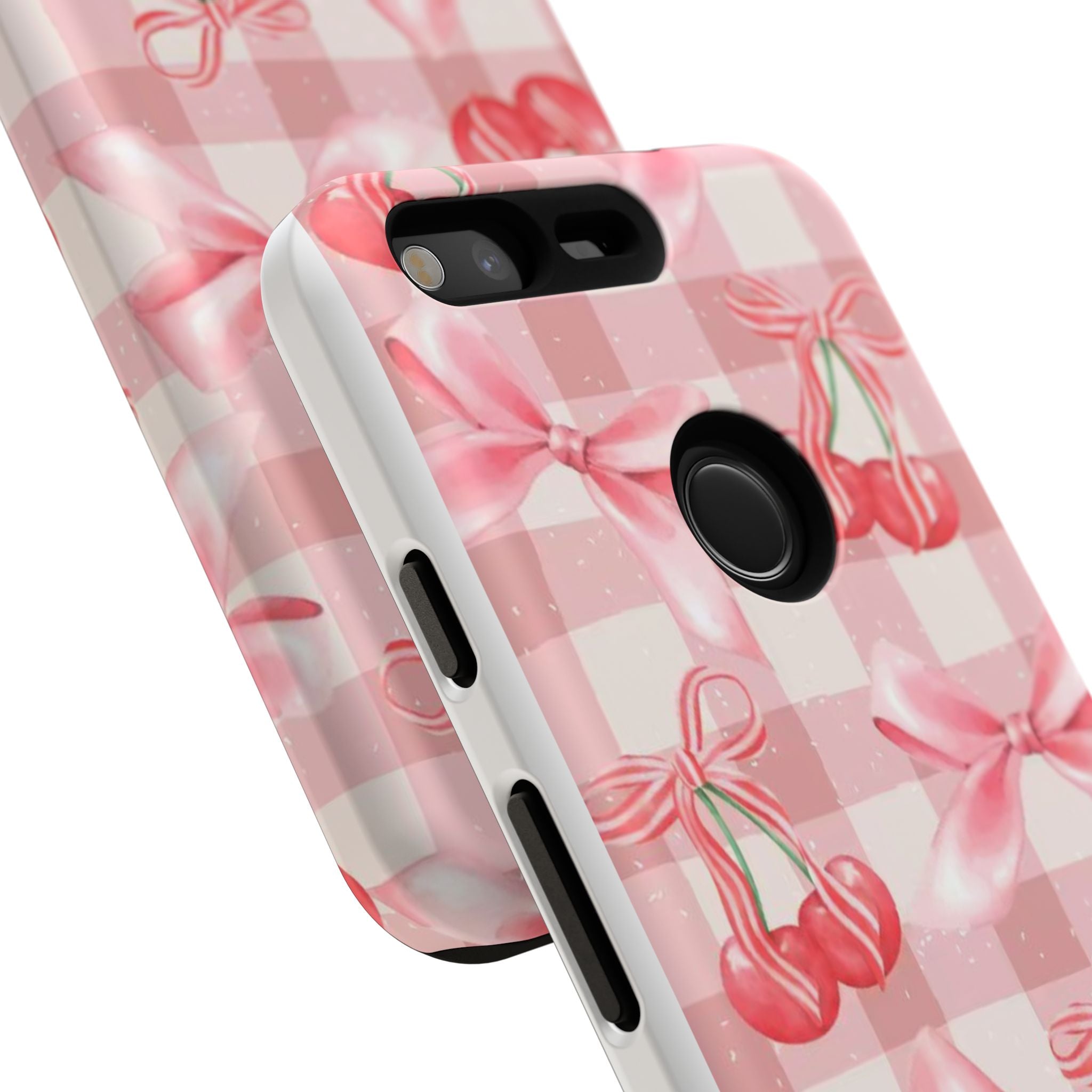 Pink Cherry Bow Phone Case — Cute Gingham Cherry Pattern