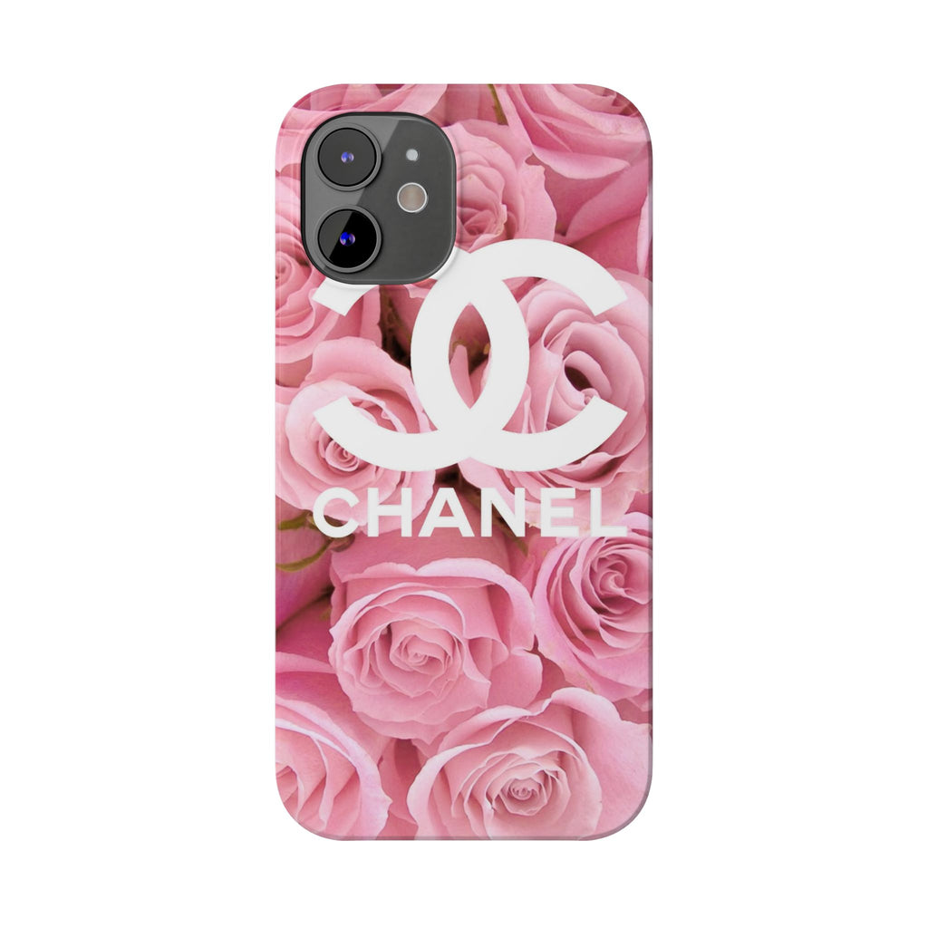 Slim Phone Case — Pink Rose Floral Design with Luxury Logo