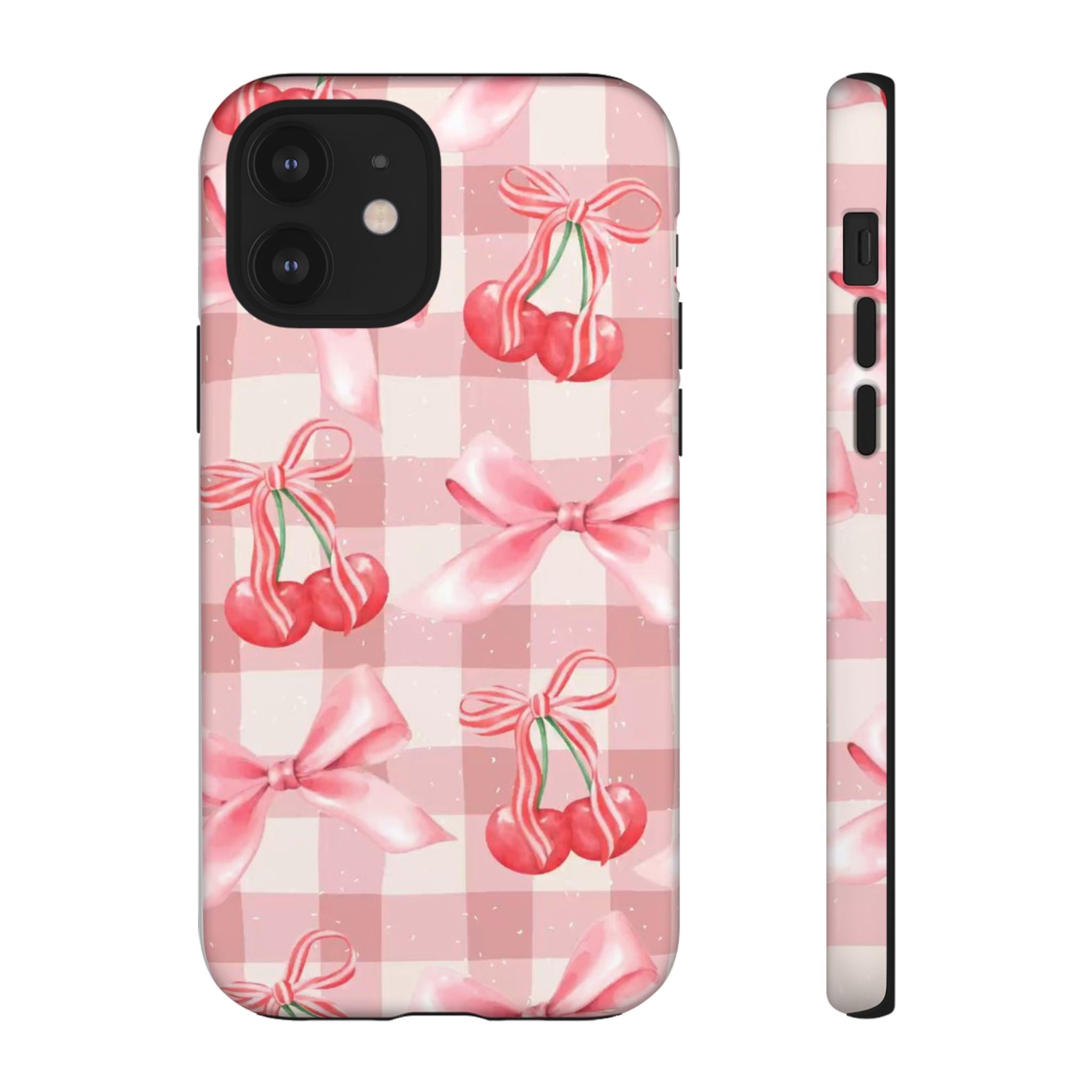 Pink Cherry Bow Phone Case — Cute Gingham Cherry Pattern
