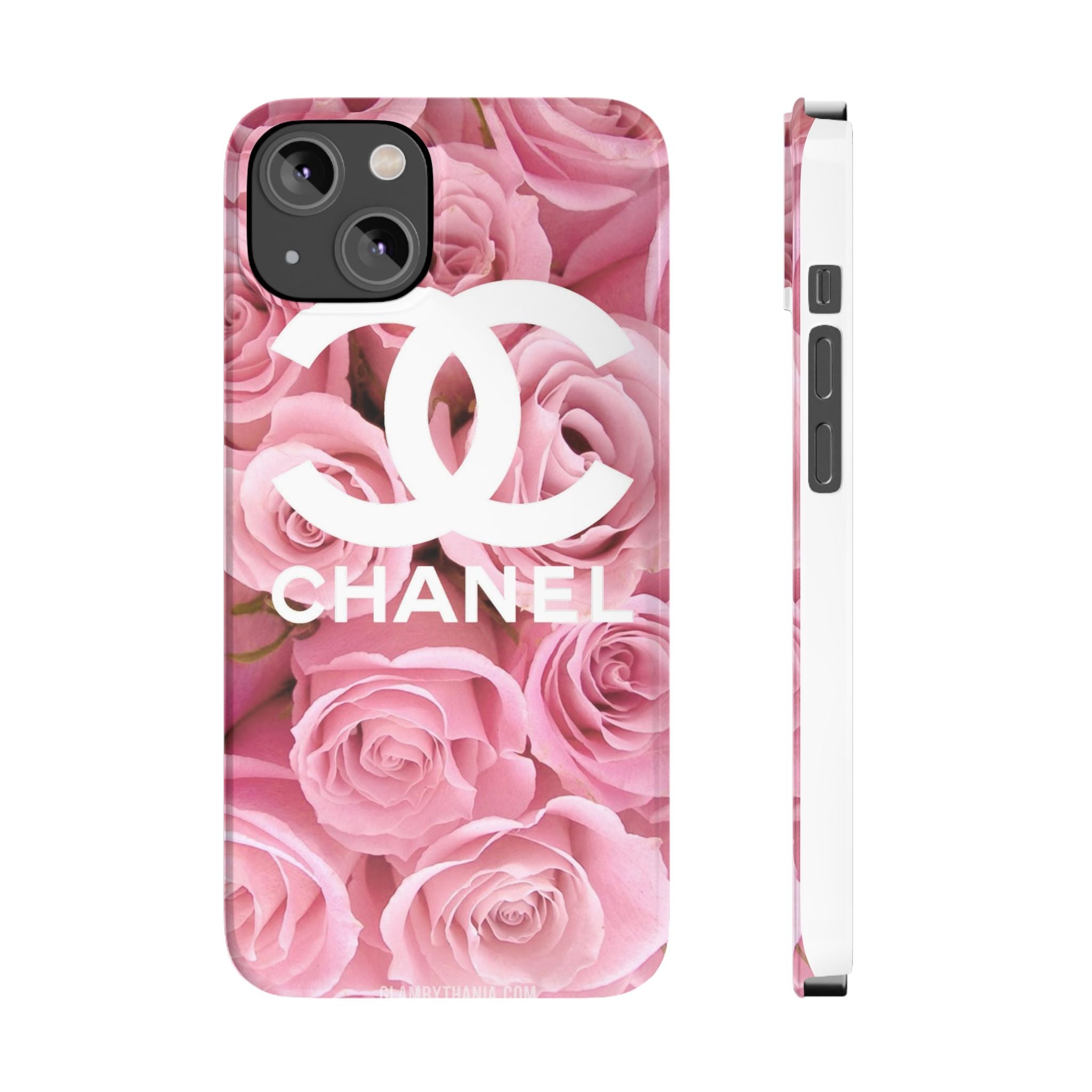 Slim Phone Case — Pink Rose Floral Design with Luxury Logo