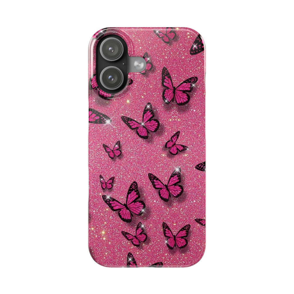 Pink Glitter Butterfly Slim Phone Case — Sparkle Galaxy Floral Phone Cover