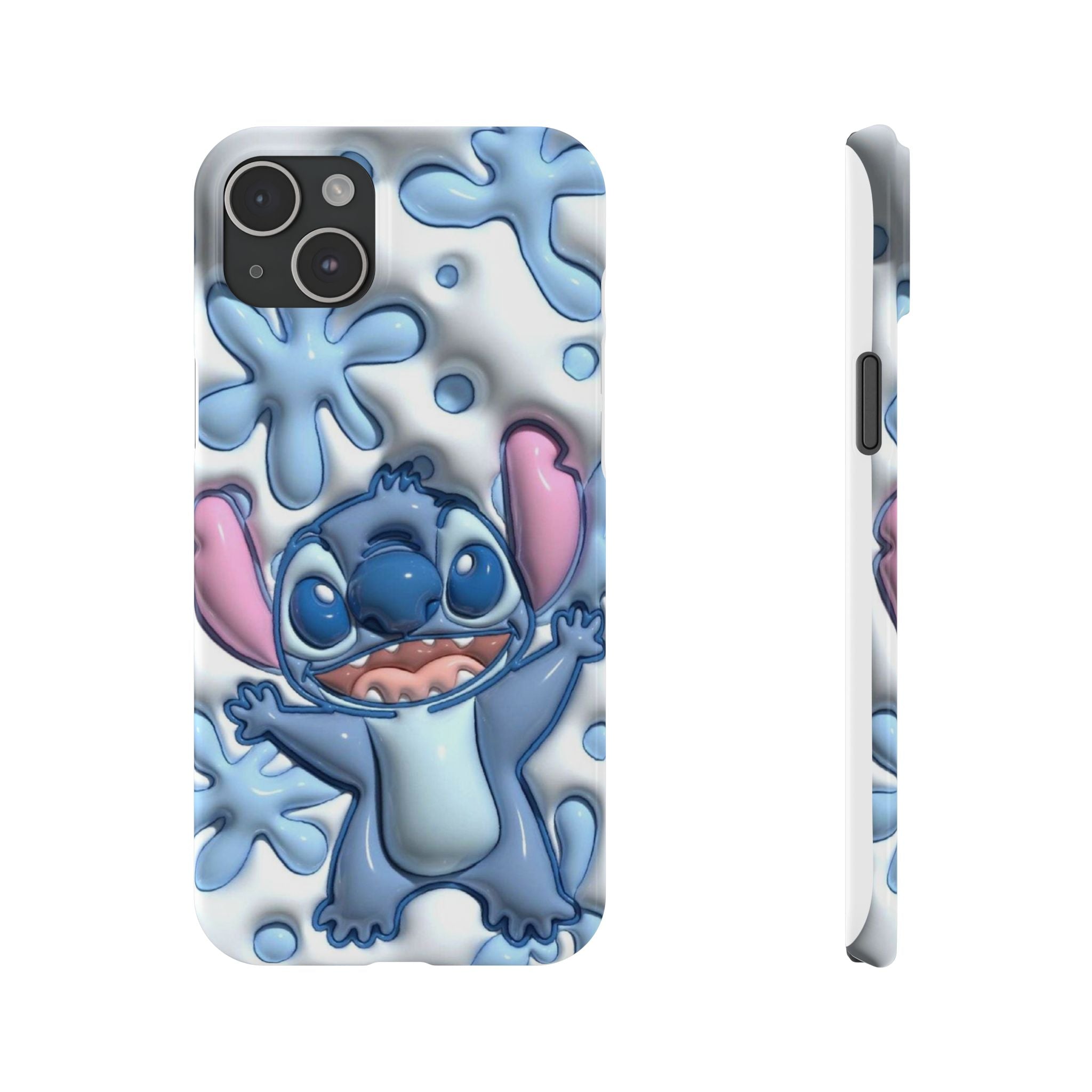 Cute Stitch Slim Phone Case – Blue Splash Cartoon Phone Cover