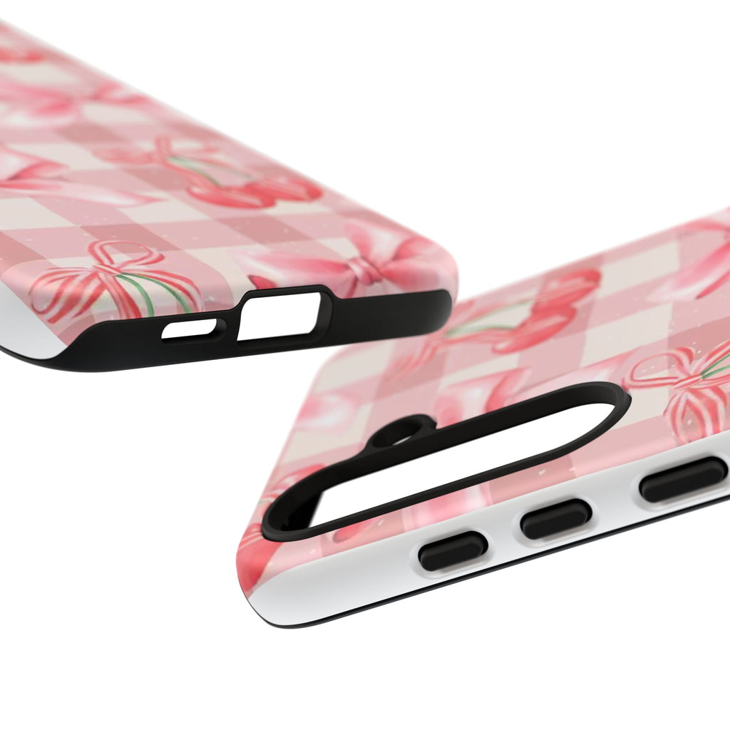 Pink Cherry Bow Phone Case — Cute Gingham Cherry Pattern