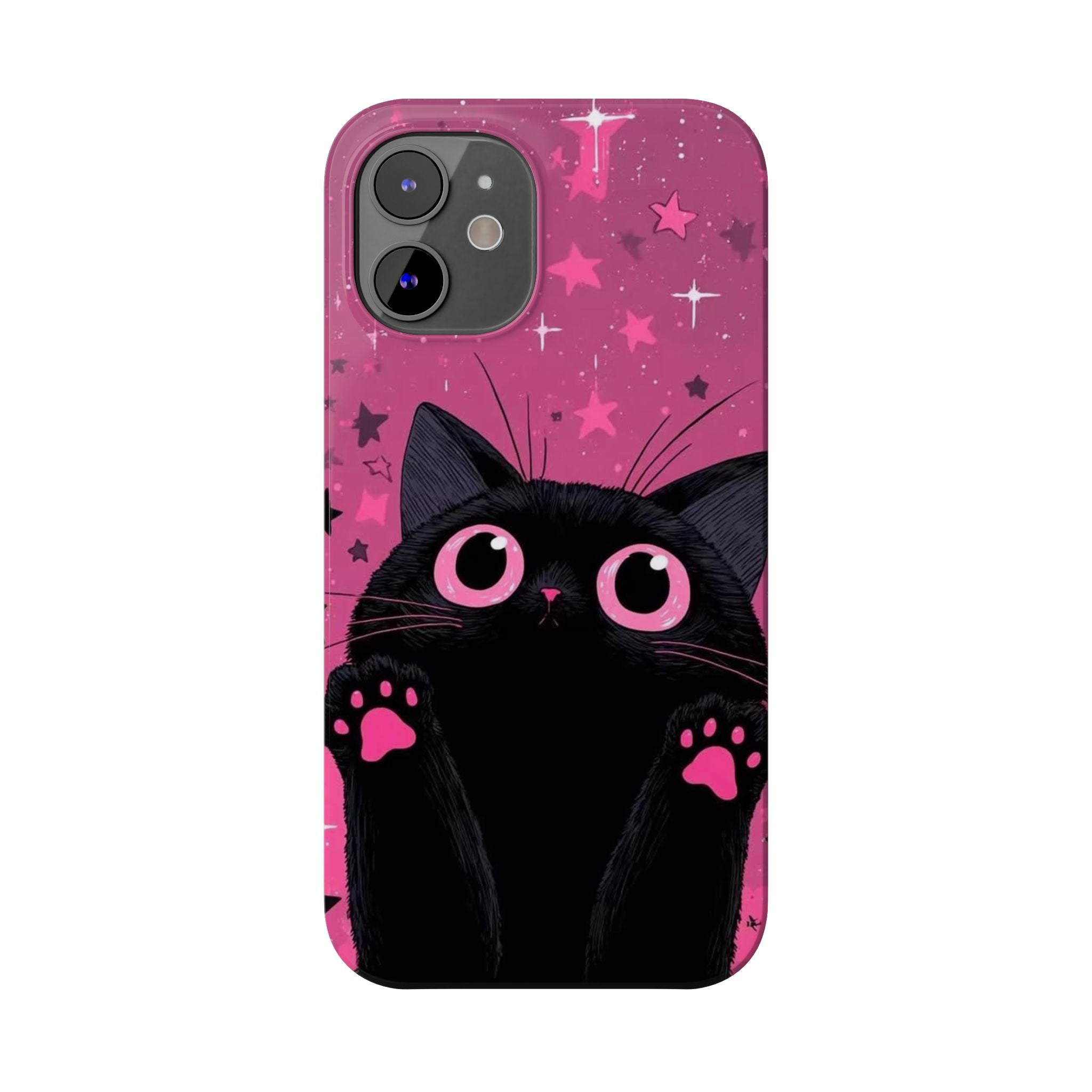 Cute Black Cat with Pink Paws Slim Phone Case | Starry Background