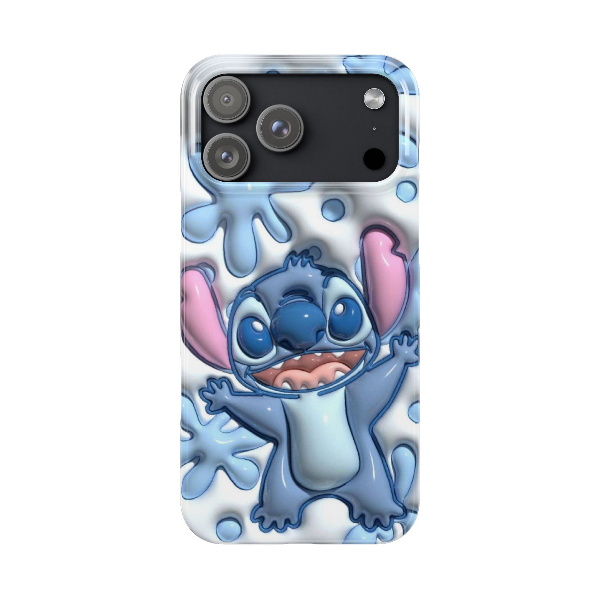 Cute Stitch Slim Phone Case – Blue Splash Cartoon Phone Cover