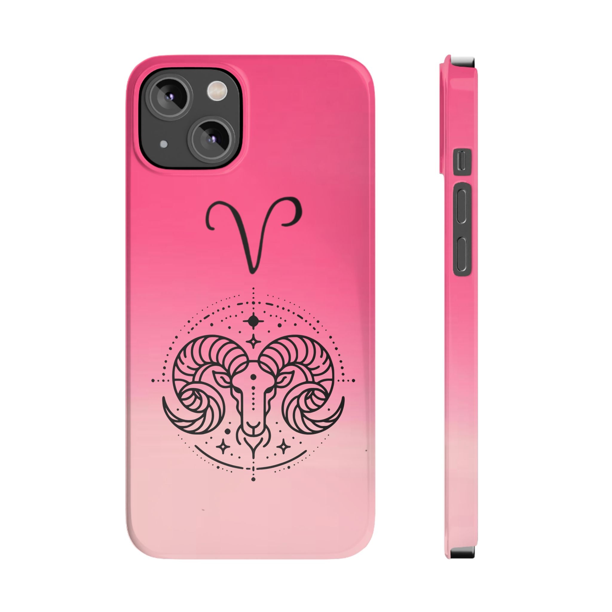 Aries Zodiac Slim Phone Case - Pink Gradient Ram Horoscope Design