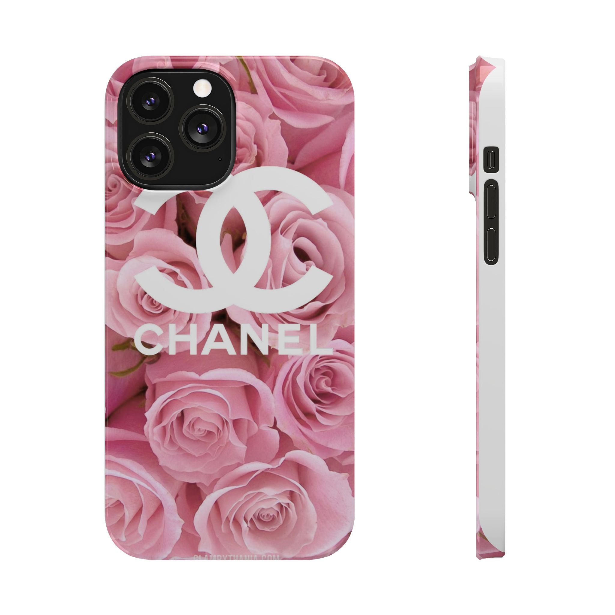 Slim Phone Case — Pink Rose Floral Design with Luxury Logo