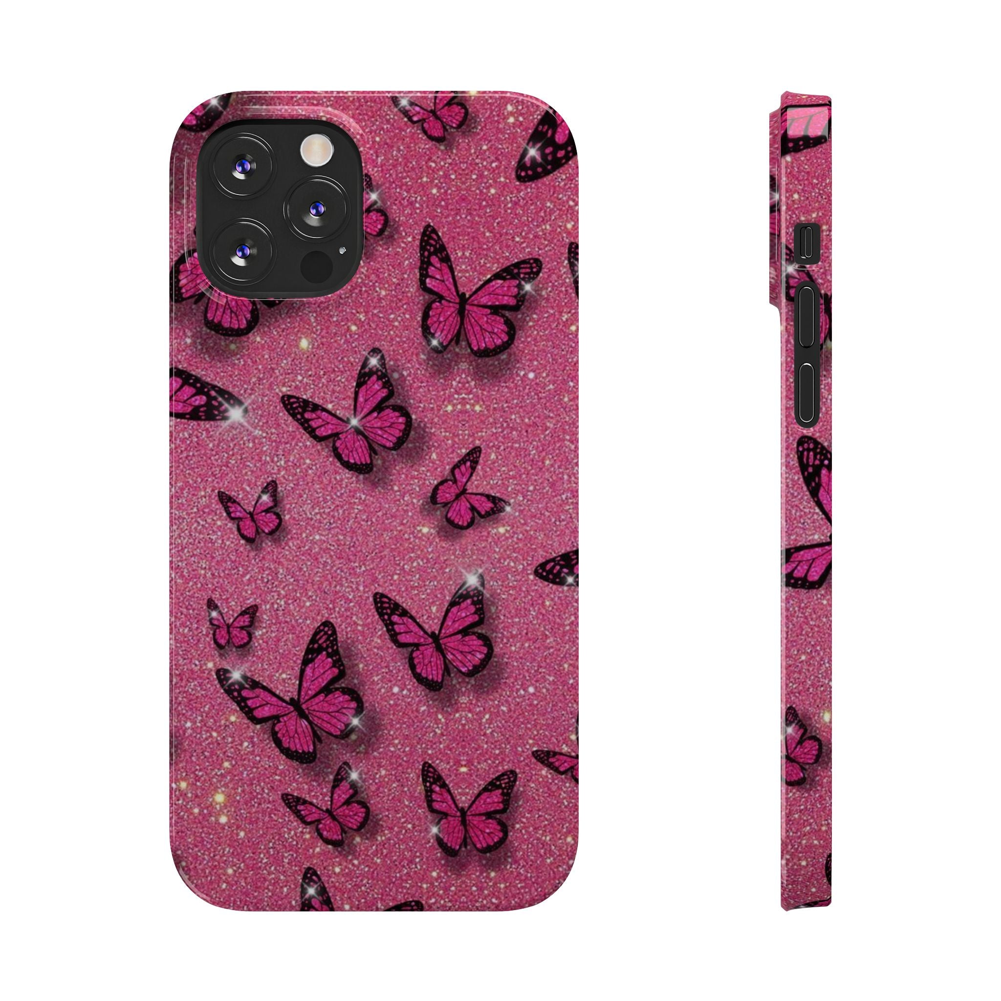 Pink Glitter Butterfly Slim Phone Case — Sparkle Galaxy Floral Phone Cover