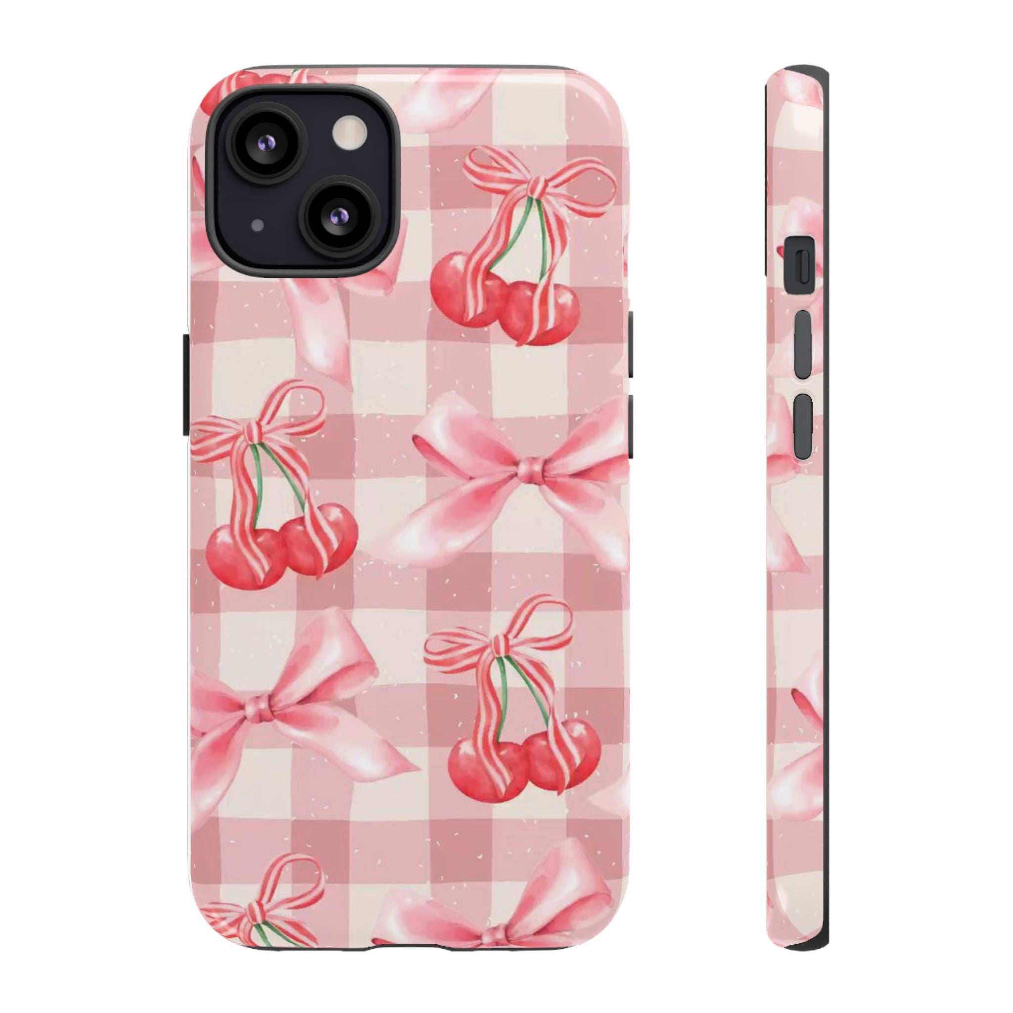 Pink Cherry Bow Phone Case — Cute Gingham Cherry Pattern
