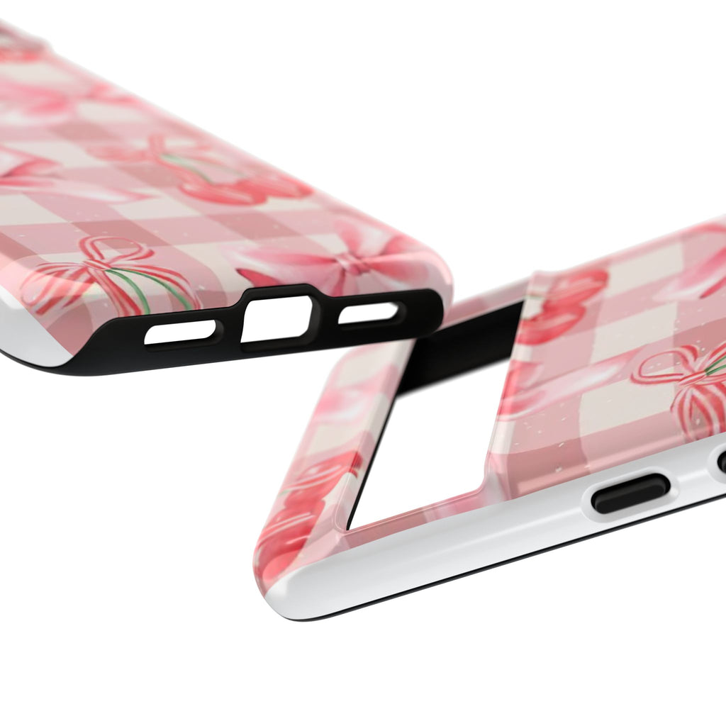 Pink Cherry Bow Phone Case — Cute Gingham Cherry Pattern