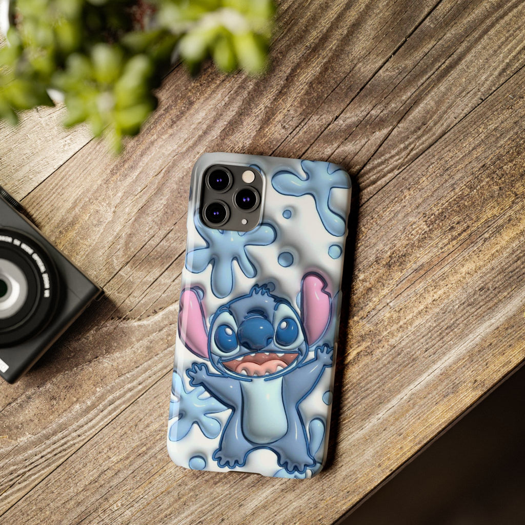 Cute Stitch Slim Phone Case – Blue Splash Cartoon Phone Cover