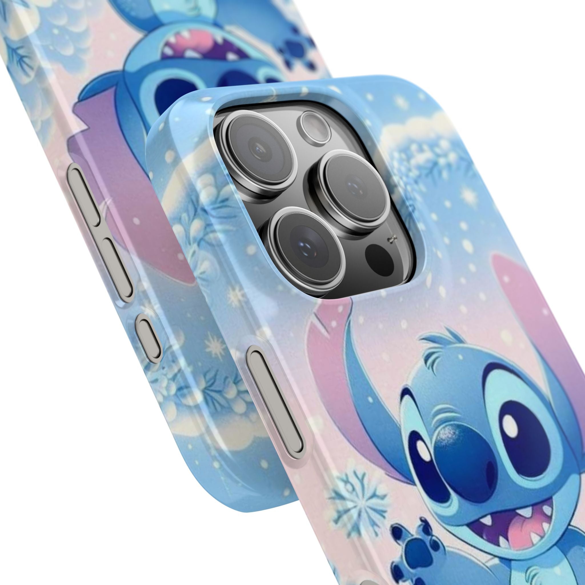 Cute Blue Alien Character Slim Phone Case | Snow Heart Pattern