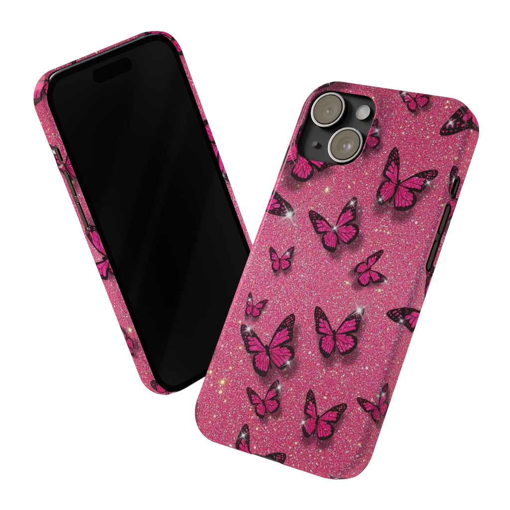 Pink Glitter Butterfly Slim Phone Case — Sparkle Galaxy Floral Phone Cover