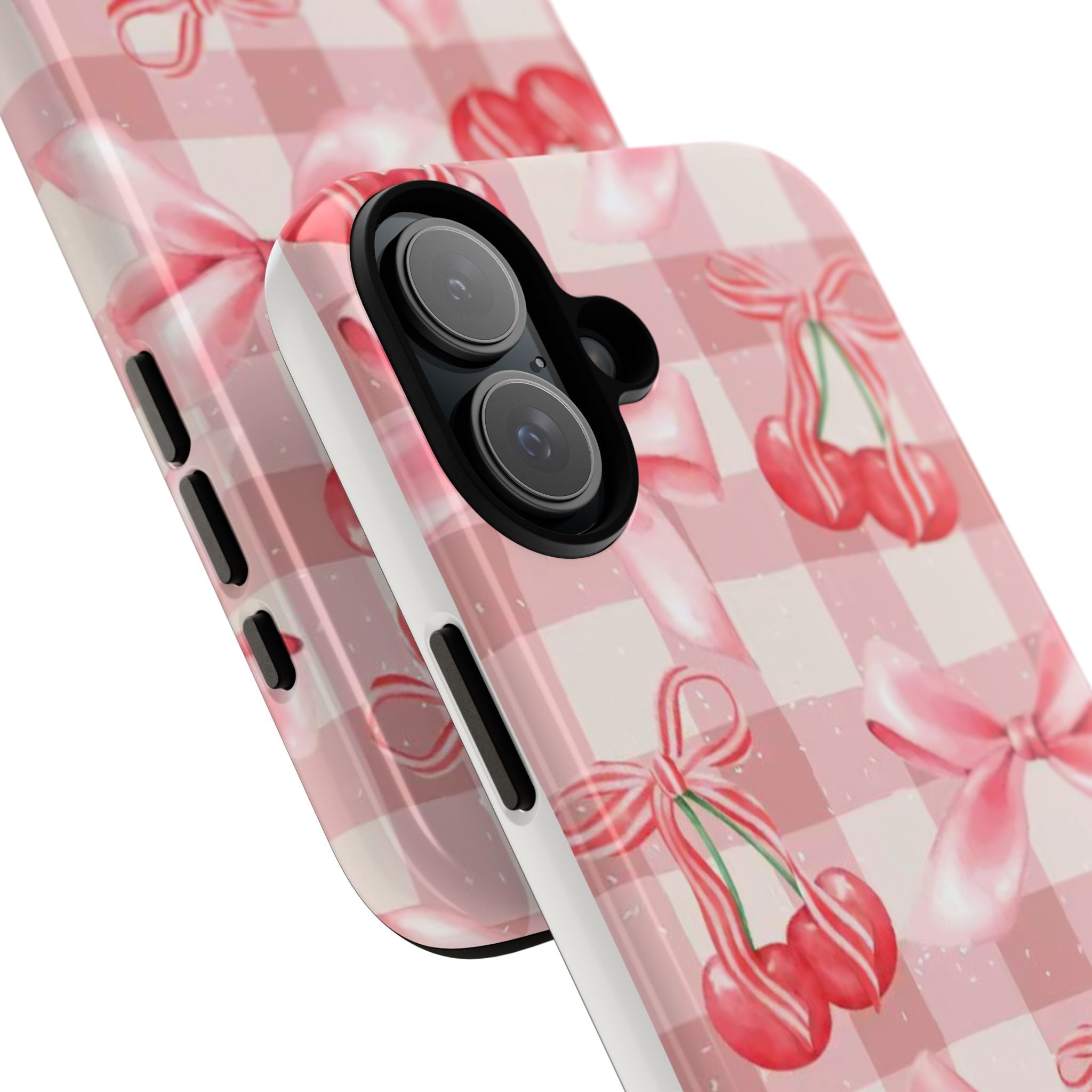 Pink Cherry Bow Phone Case — Cute Gingham Cherry Pattern