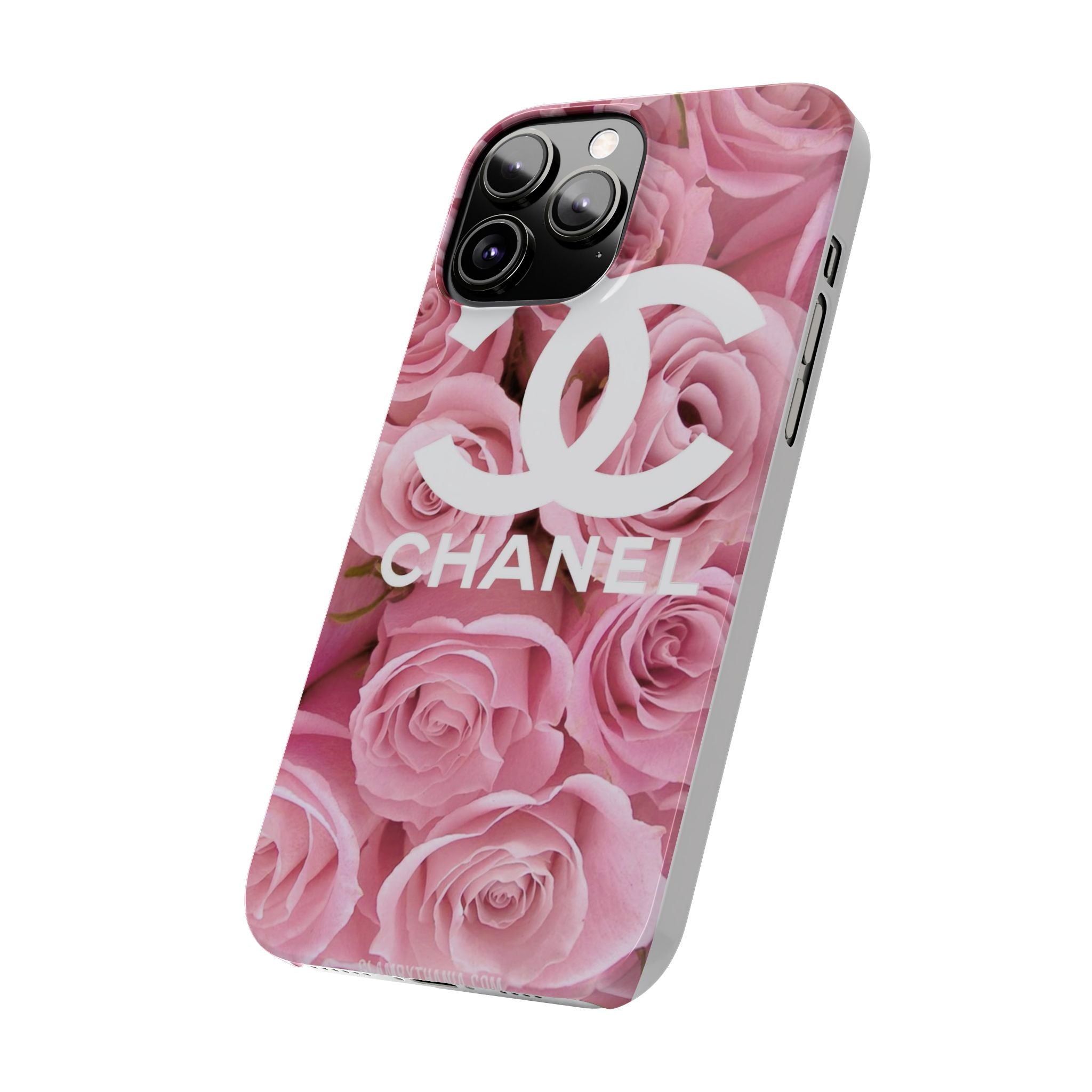 Slim Phone Case — Pink Rose Floral Design with Luxury Logo