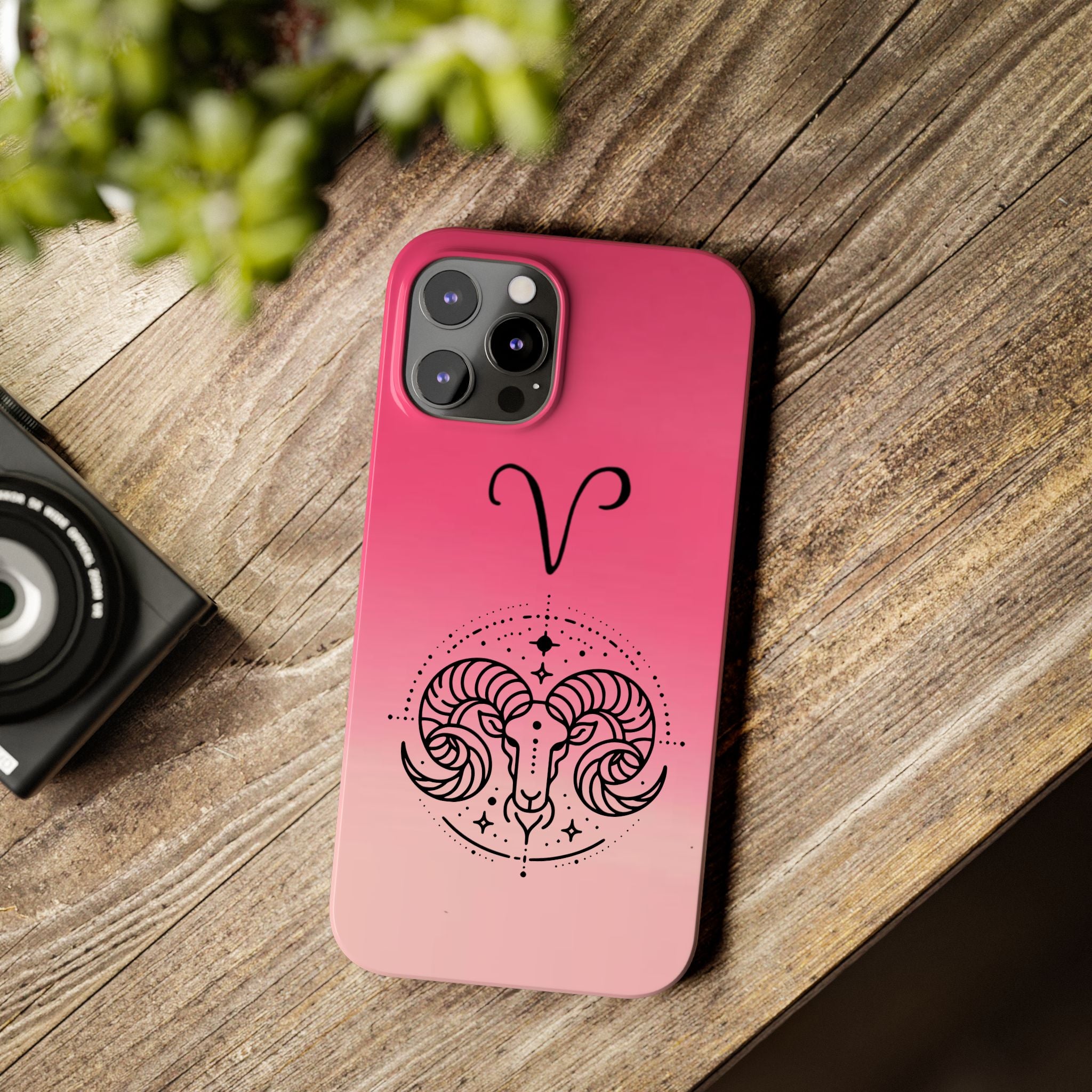 Aries Zodiac Slim Phone Case - Pink Gradient Ram Horoscope Design