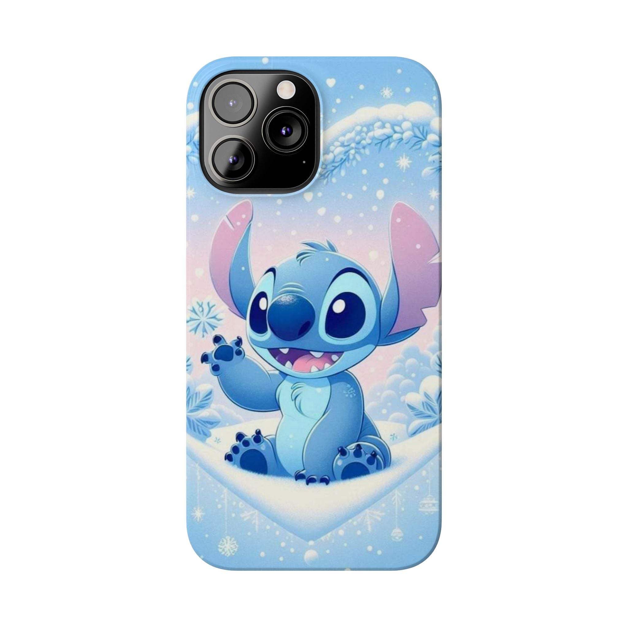 Cute Blue Alien Character Slim Phone Case | Snow Heart Pattern
