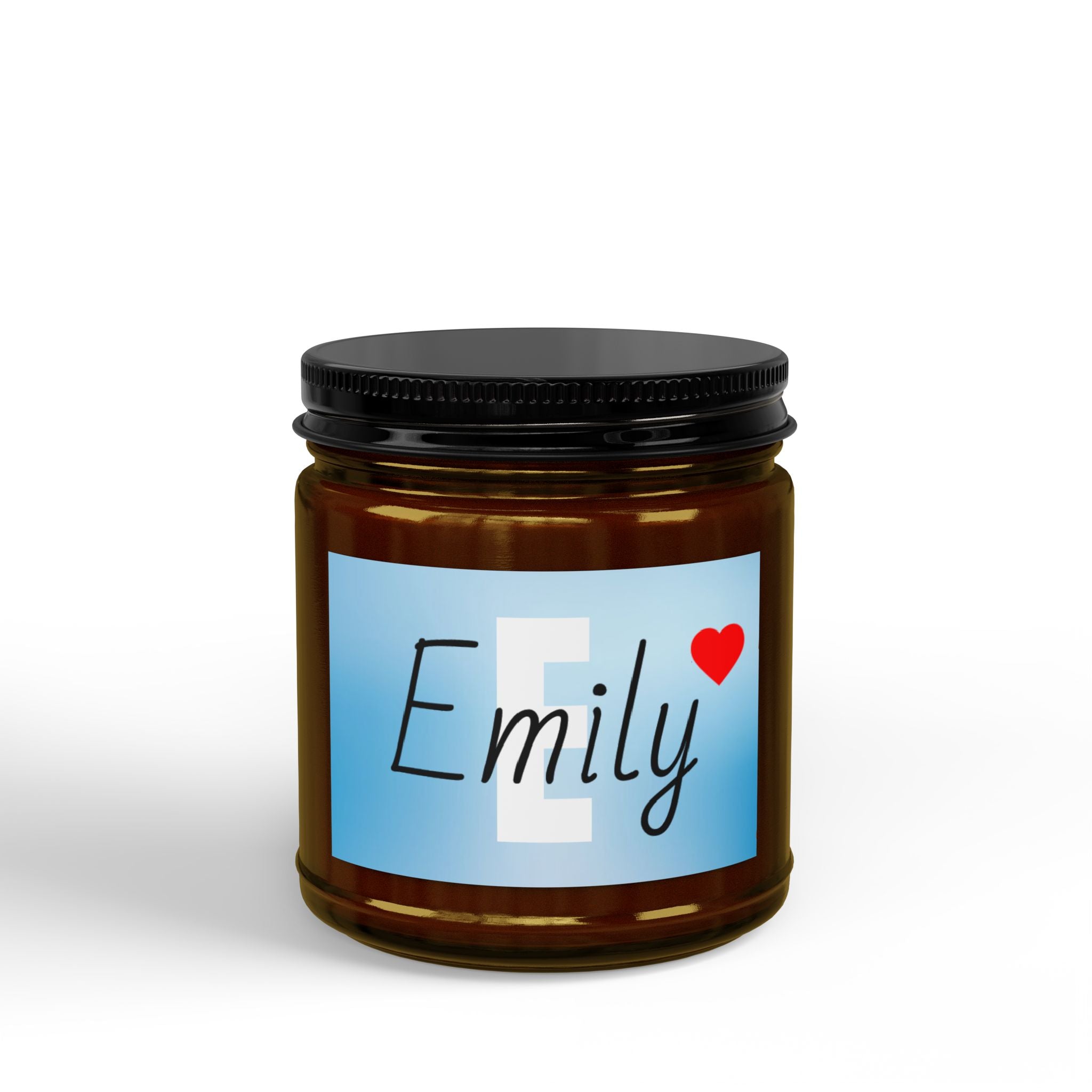 Personalized Amber Jar Soy Candle 4oz 9oz | Black Lid, Personalized Label