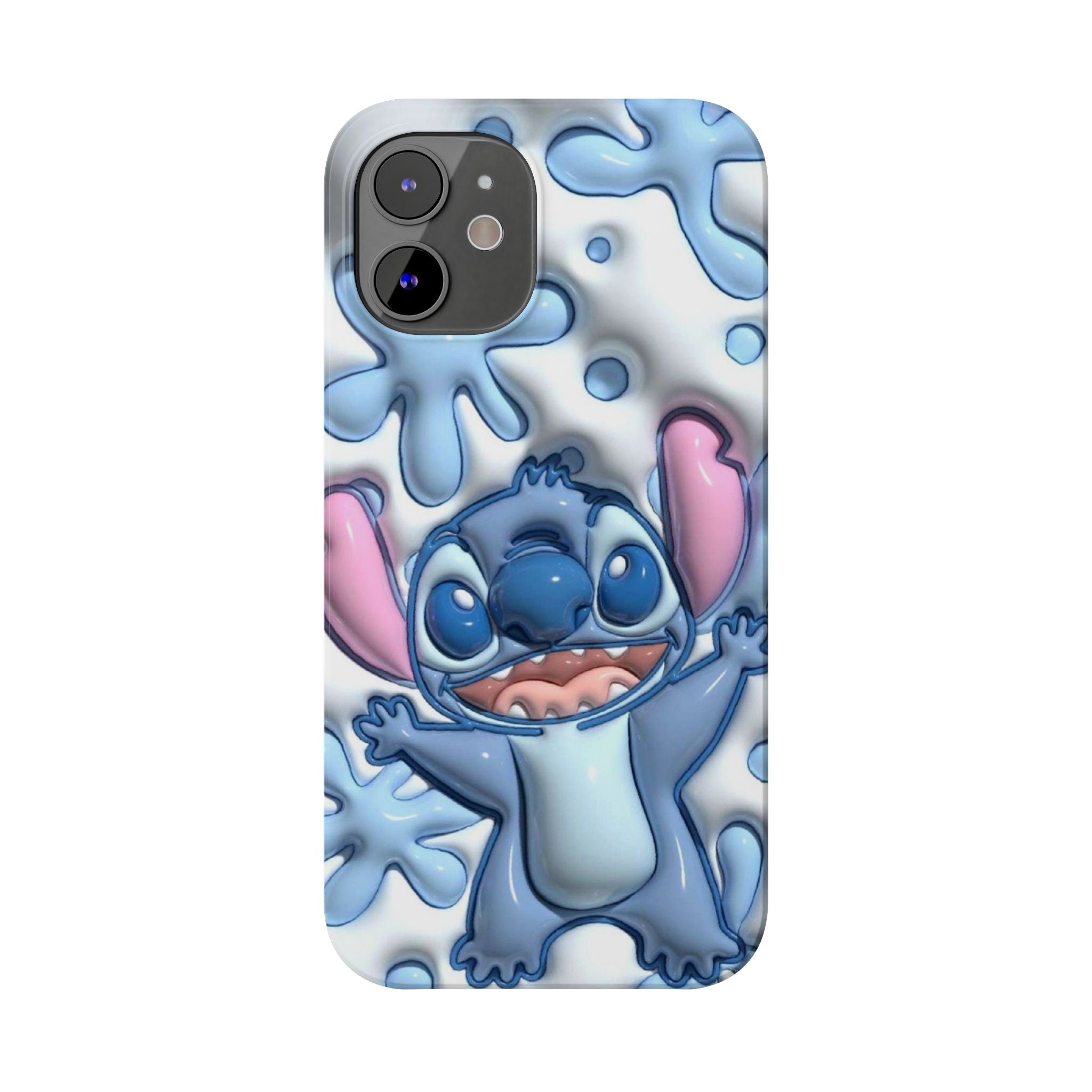 Cute Stitch Slim Phone Case – Blue Splash Cartoon Phone Cover